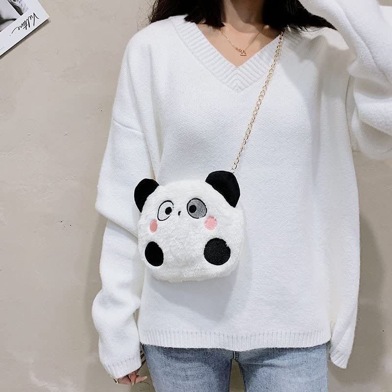 Adorable Panda Plush Crossbody Bag - Soft Fluffy Small Shoulder Purse for Women & Girls | Cute Animal Print Satchel Handbag for School, Travel & Daily Use