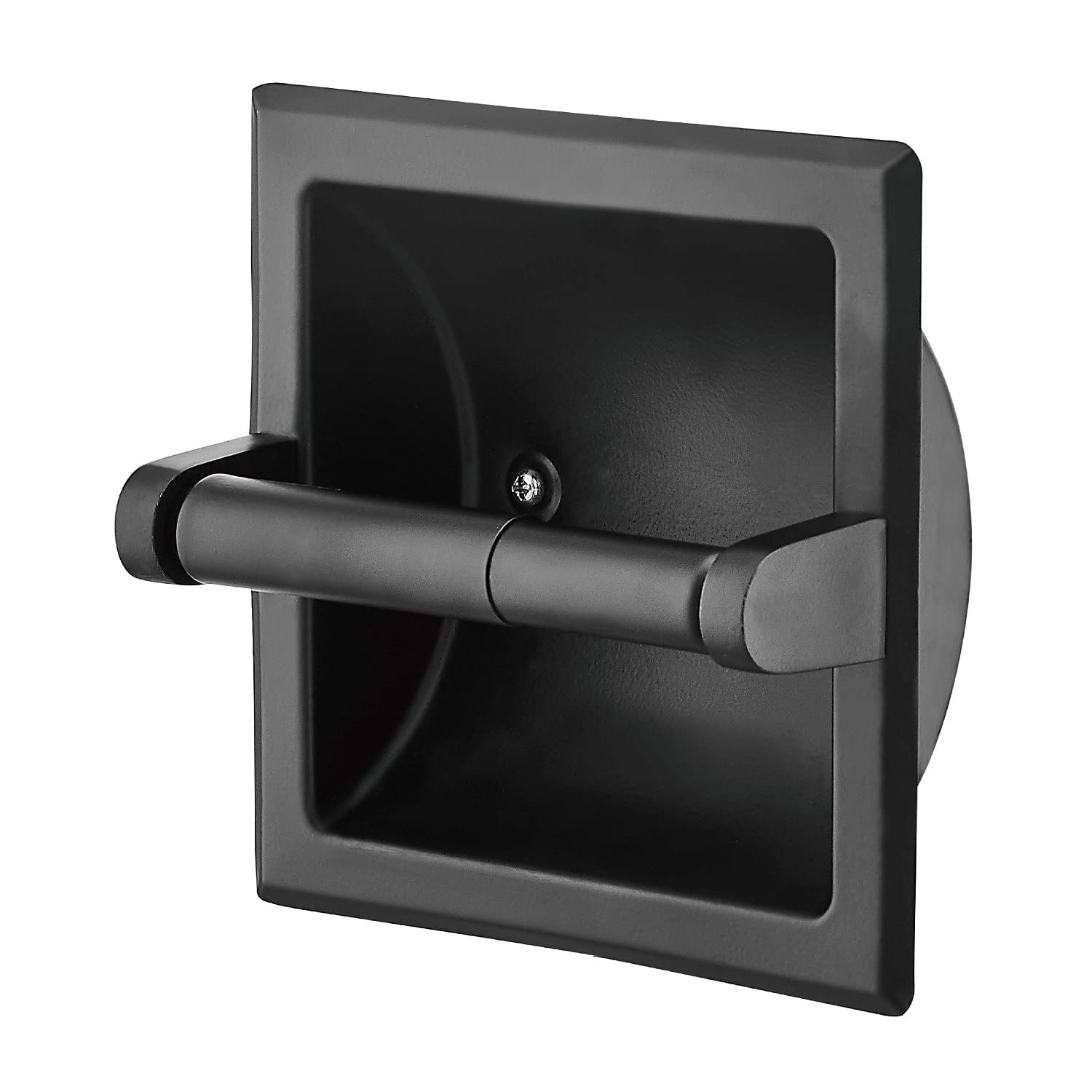 Premium Matte Black Recessed Toilet Paper Holder - Wall Mount Bathroom Tissue Roll Dispenser with Rear Mounting Brackets | Space-Saving Design for Modern Bathrooms & Powder Rooms