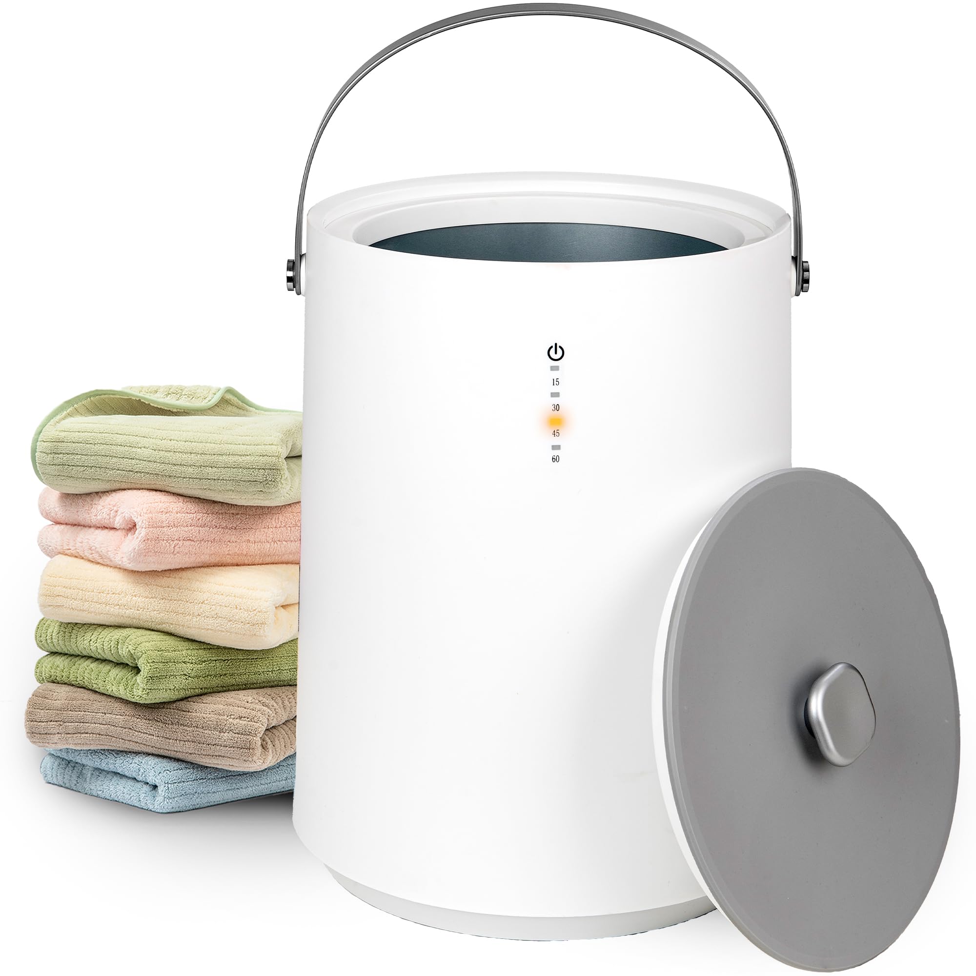 Portable Electric Towel Warmer for Bathroom - Fast Heating Towel Bucket with 4 Timer Settings & Auto Shut Off - Perfect for Warming Towels, Blankets & Pajamas - Ideal for Spa, Salon & Home Use (Grey)