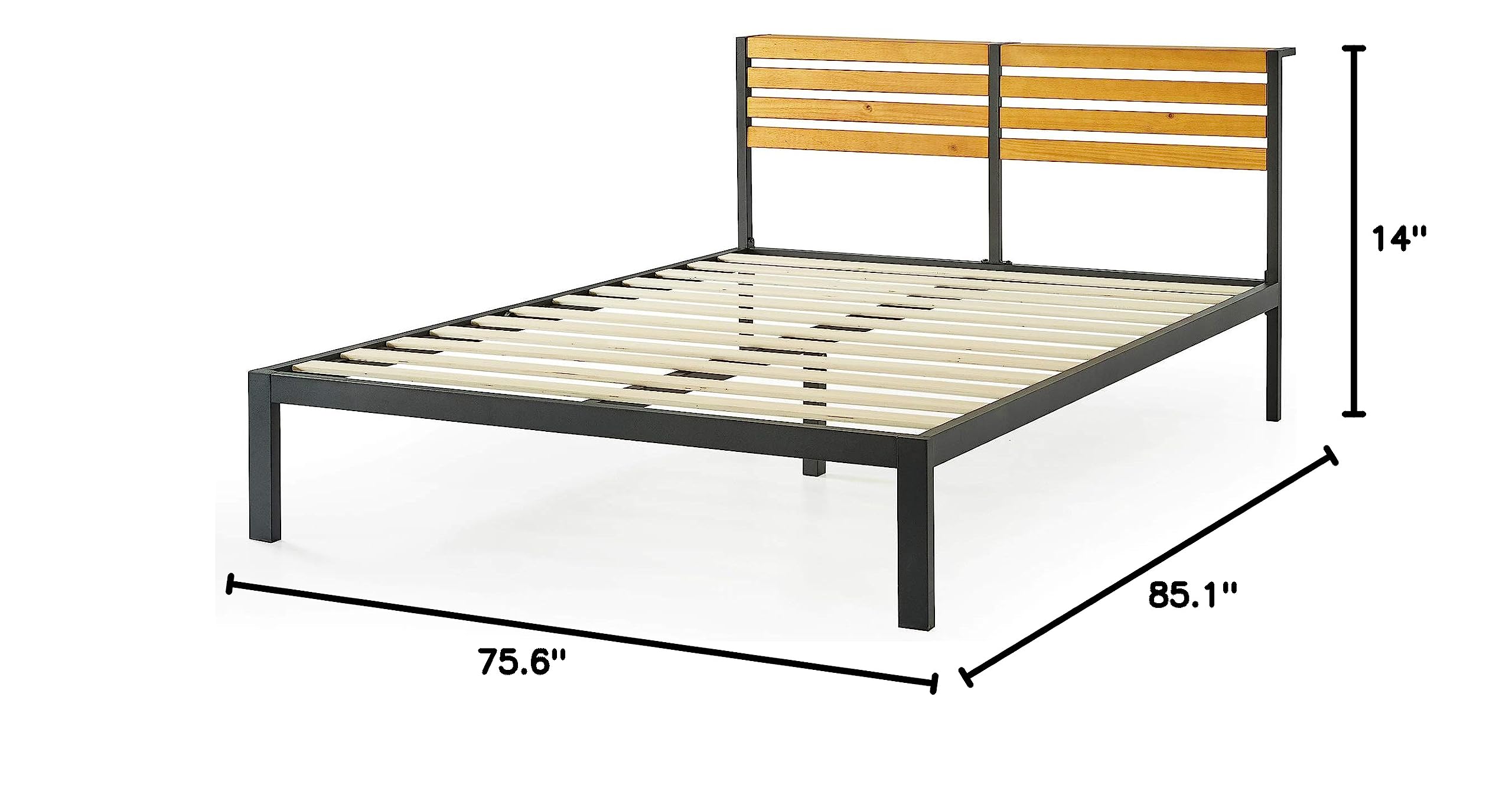 Solid Pine Wood Mellow Kasi Metal Platform Bed with Panel Headboard Shelf - King Size Easy Assembly Bed Frame (SHPB-KAK) | Perfect for Modern Bedrooms, Guest Rooms & Small Spaces