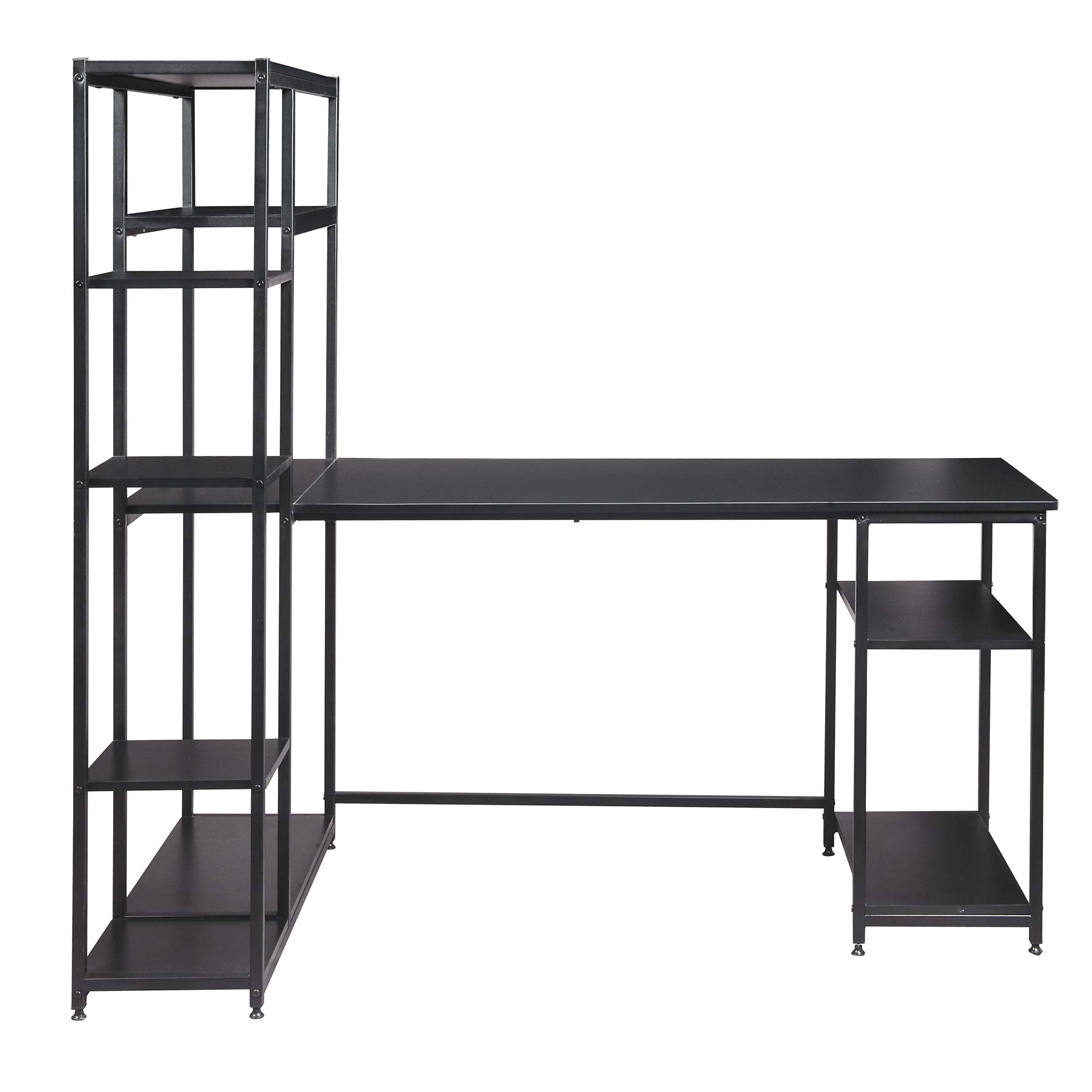 Veryke Black Office Computer Desk with Multiple Storage Shelves - Study Writing Table, Mobile Standing Desk with Spacious Tabletop & Anti-Wobble Pads - Perfect for Home Office, Gaming Setup, and Small Workspaces