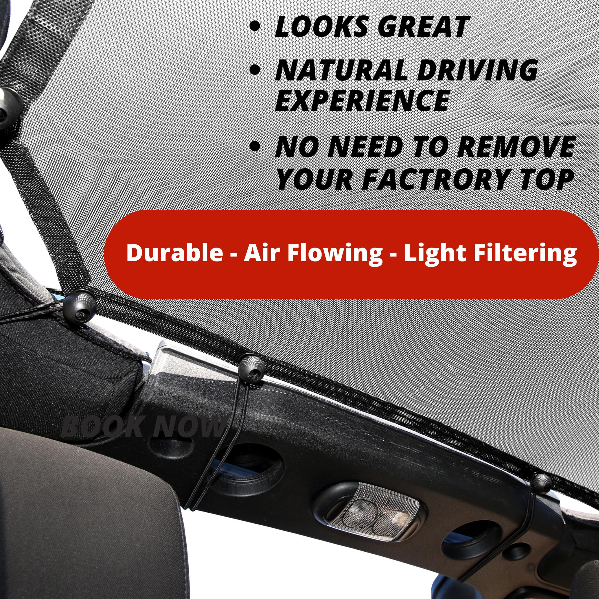 Premium Jeep Wrangler Sunshade Top Mesh (2007-2018 JK & JKU) - UV Protection, Wind & Noise Reduction, Cool Comfort - Easy No-Tool Installation - Perfect Jeep Accessories Gift for Off-Road & Summer Adventures