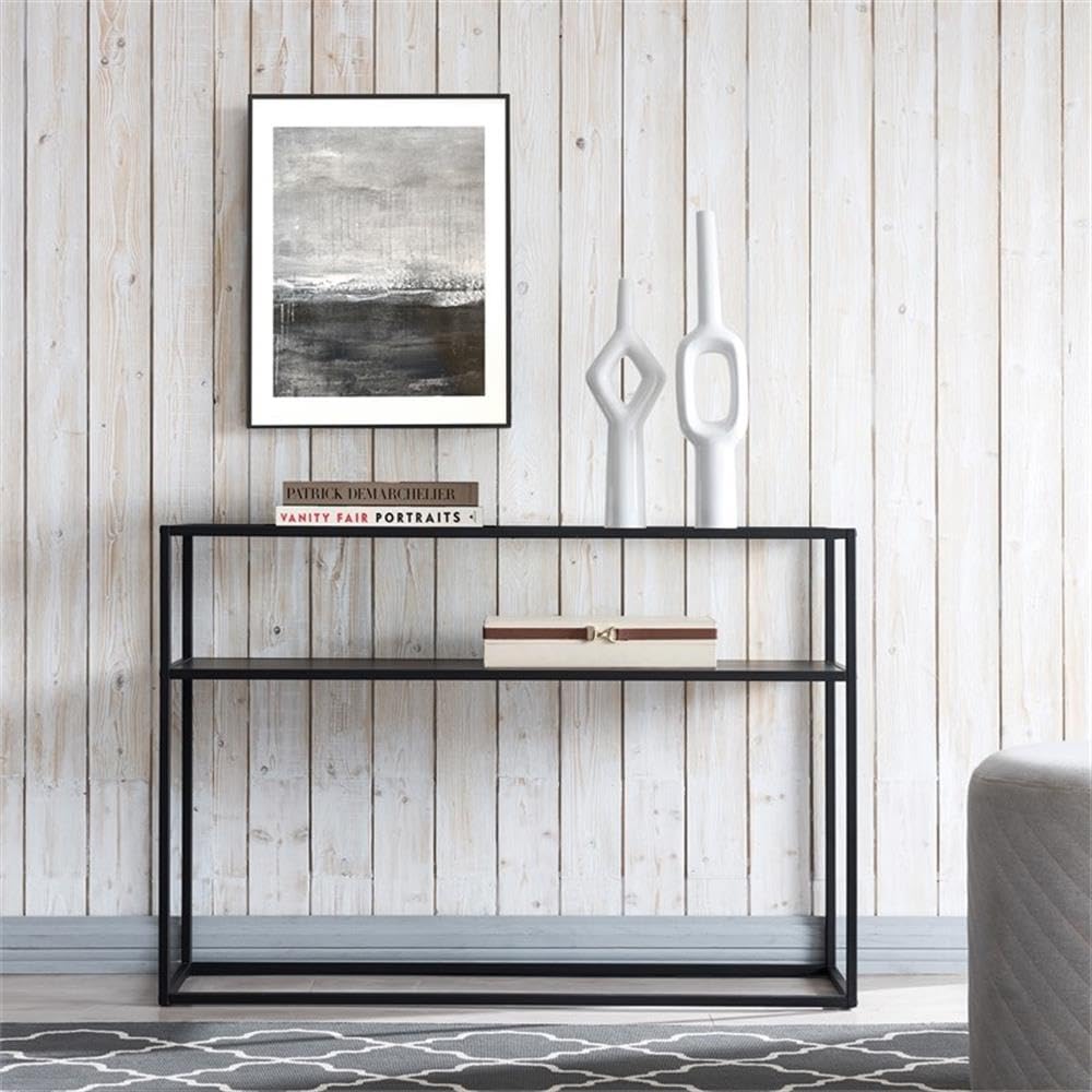 Nellie 42-Inch Wide Blackened Bronze Rectangular Console Table with Metal Shelf - Perfect for Entryway, Living Room & Hallway Decor