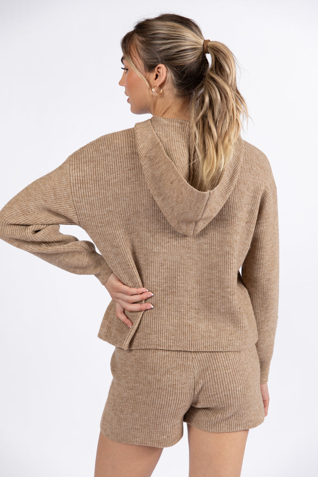 Cloud Chaser Mocha Sweater Knit Hoodie for Women - Cozy Winter Pullover with Hood - Perfect for Casual Outfits & Coffee Dates