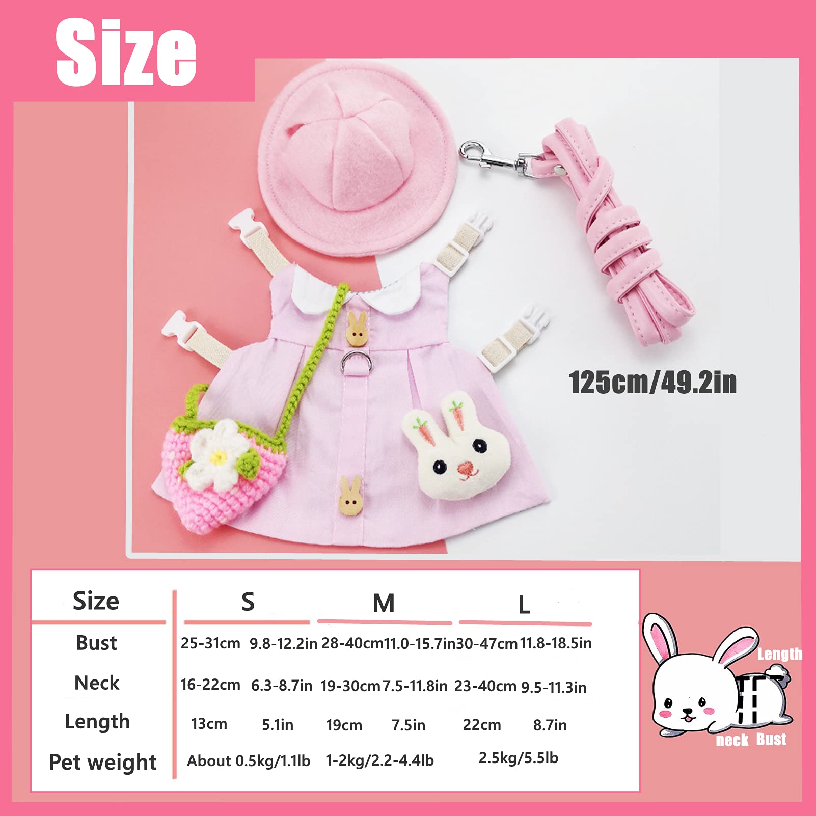 Cute Guinea Pig Clothes & Bunny Ferret Outfits with Rabbit Harness Leash Set - Soft Mini Hat, Pet Bag & Brooch for Kittens & Small Animals - Perfect for Pet Parties, Photo Shoots & Daily Walks