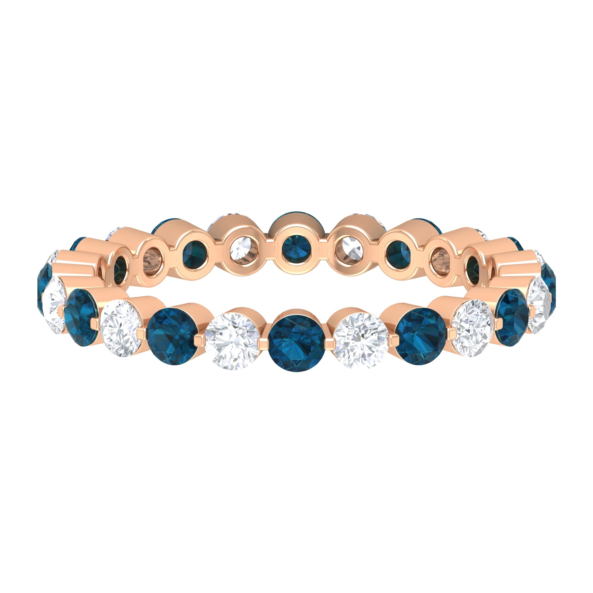 1.75 CT London Blue Topaz & Diamond Ring in 14K Solid Gold - Women's Blue Topaz Floating Eternity Band, Elegant Wedding & Engagement Jewelry Gift for Her