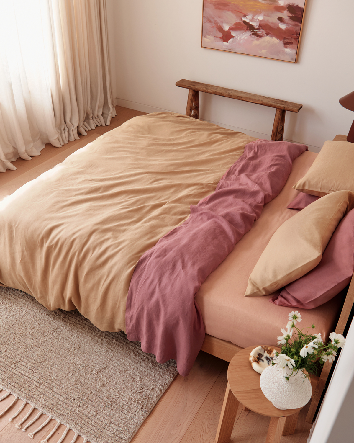 100% French Flax Linen Flat Sheet - Pink Clay | Organic & Breathable Bedding for Hot Sleepers | Perfect for Summer Nights & Guest Rooms