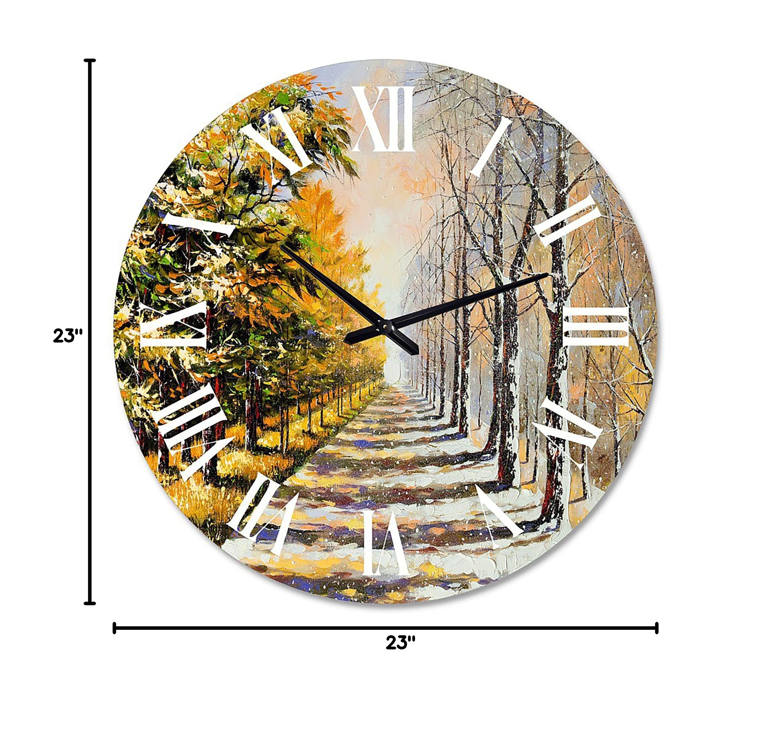 DesignQ Traditional Wall Clock - 'Allegory of Winter and Autumn' Landscape Nature Art, Large Decorative Clock for Living Room, Bedroom & Office | Perfect Home Decor Gift for Housewarming & Holidays