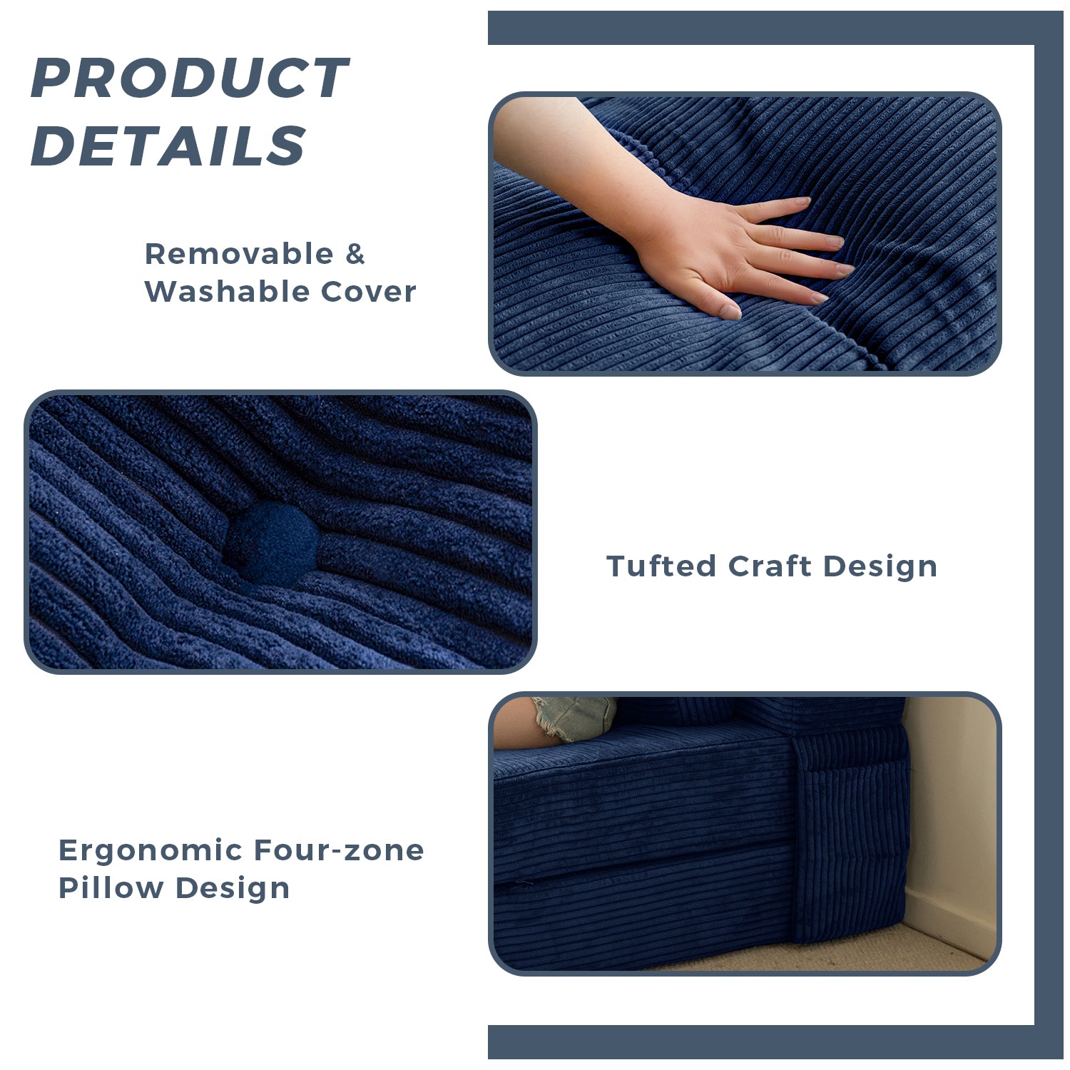 MAXYOYO 4-in-1 Convertible Sofa Bed Chair - Foldable Tufted Sleeper with Pillow, Navy Blue | Perfect for Small Spaces, Guest Rooms & Apartments