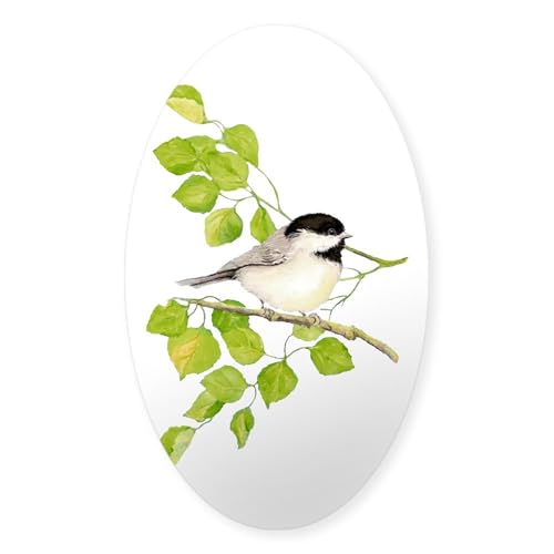 Clear - Watercolor Chickadee Bird in Poplar Tree Sticker