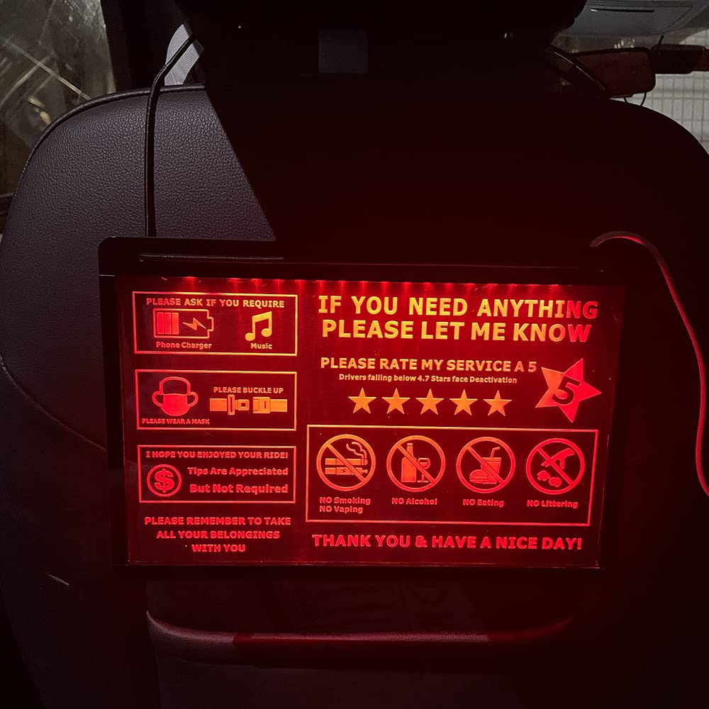 LED Taxi Sign for Rideshare Drivers - Car Headrest Accessories with Backseat LED Display - No Smoking & Tip Sign for Uber/Lyft - 5-Star Rating Booster to Increase Earnings | Perfect for Uber, Lyft & Taxi Drivers to Improve Passenger Experience
