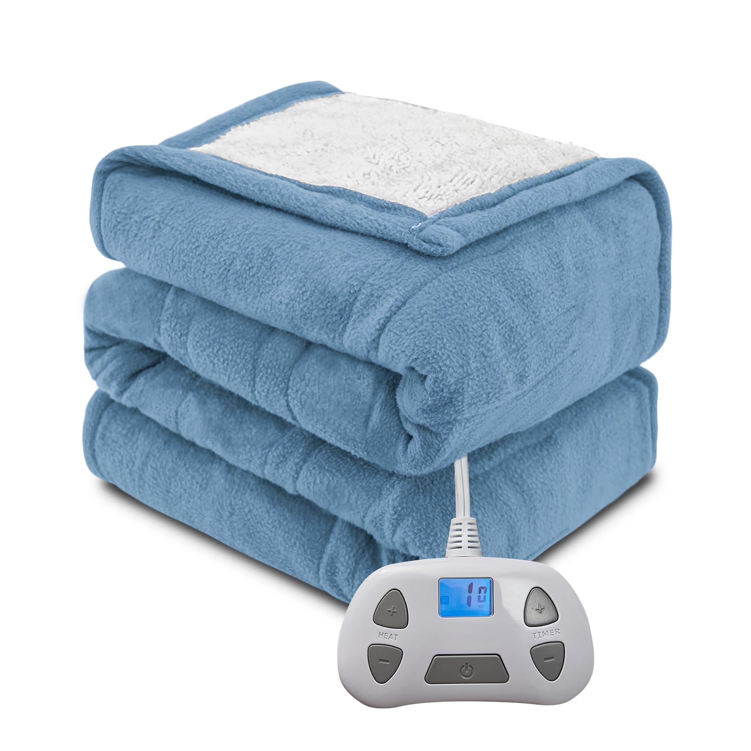 Electric Heated Blanket Twin Size - 10 Adjustable Heat Levels & 12-Hour Auto Shutoff - Polar Fleece & Sherpa Lining - 62