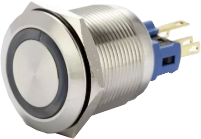 F22 272RGB 22mm Momentary Push Button Switch with Red/Green/Blue LED Ring Illumination - 2NO 2NC Contacts, 3A Nominal 5A Max @ 250VAC/24VDC - 24VDC Illumination - 50,000 Operations - Perfect for Industrial Control Panels, Gaming Rigs, and DIY Electronics Projects