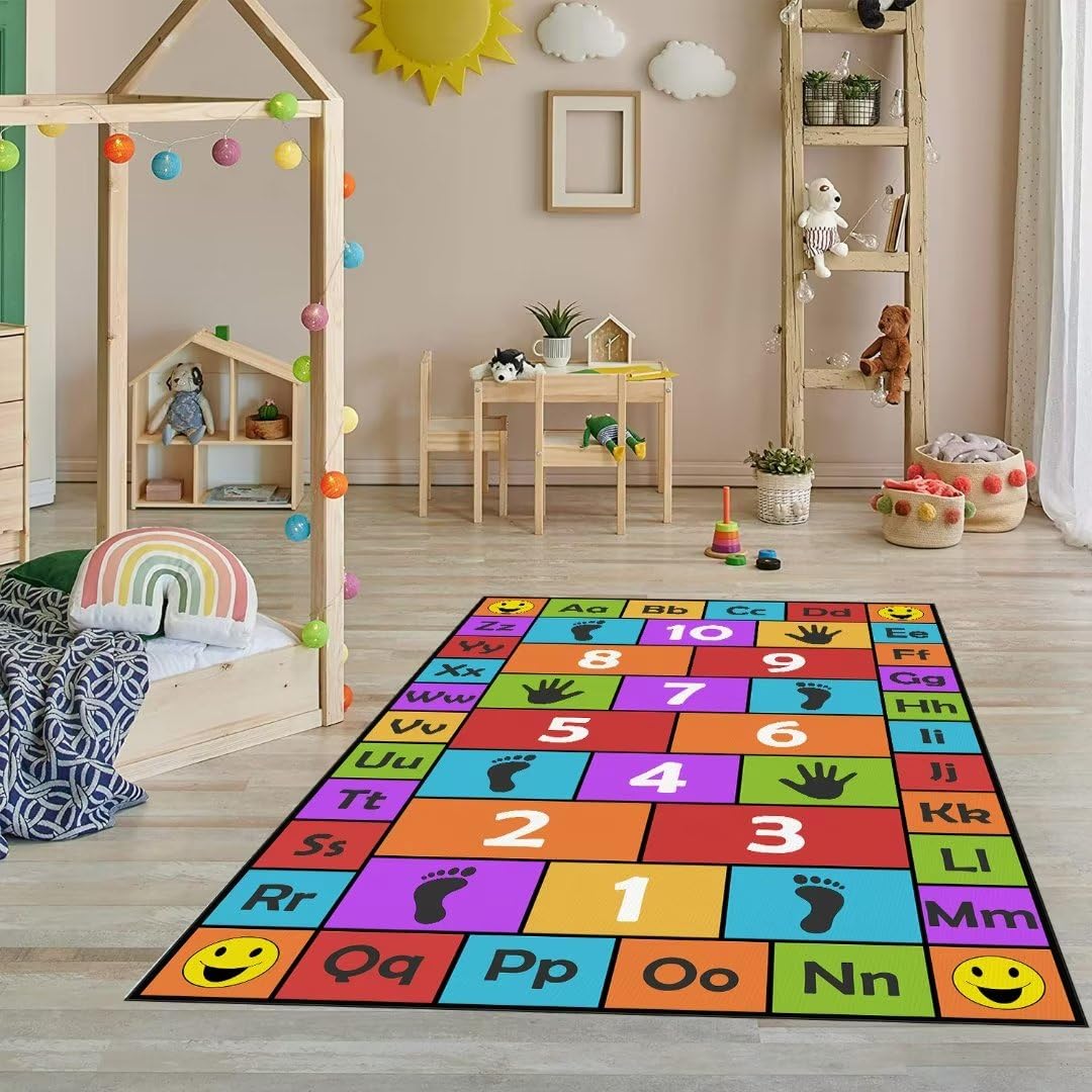 Non-Slip ABC Hopscotch Play Mat for Kids - Washable Educational Rug for Playroom & Classroom (39x59in)