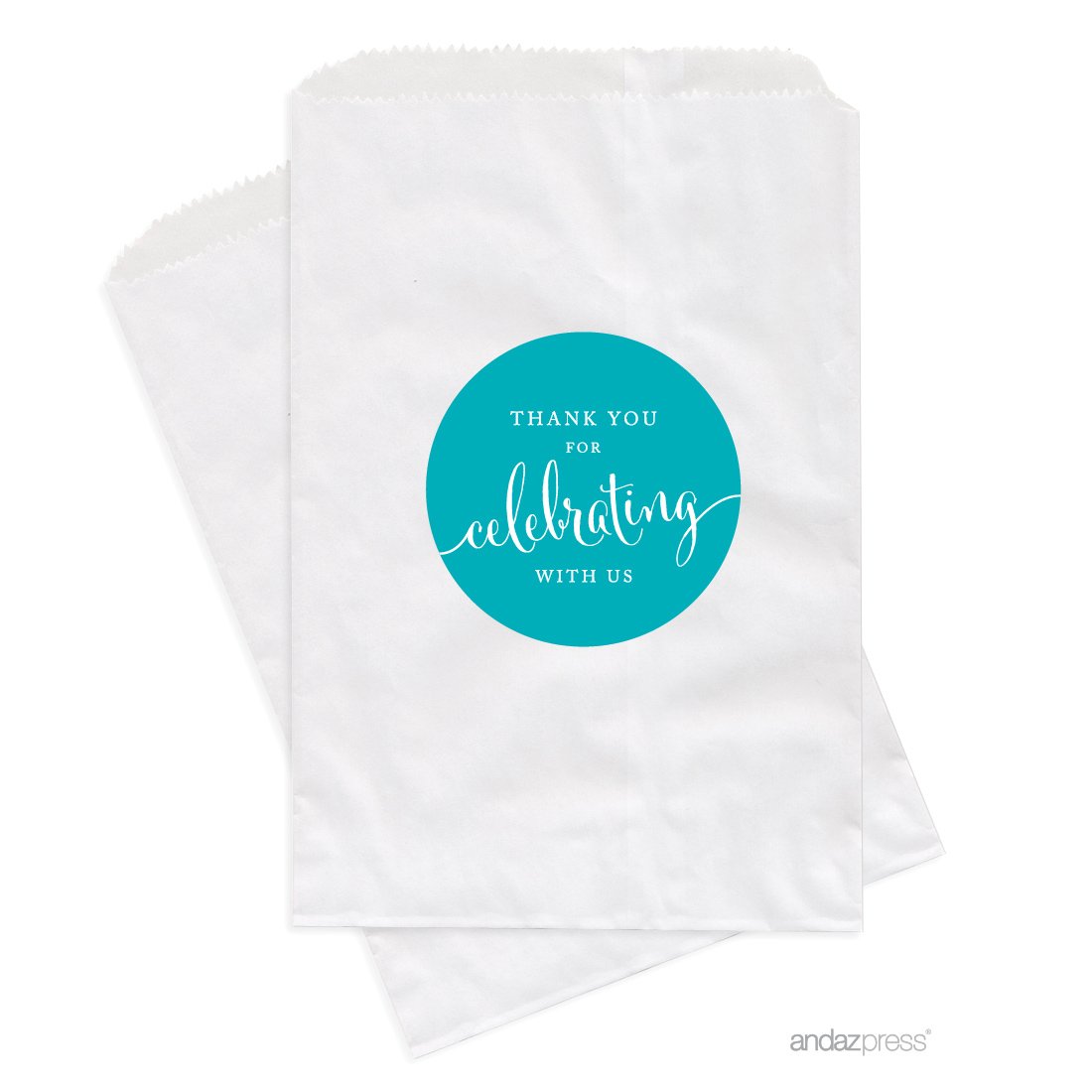 Andaz Press 24-Pack Aqua Dessert Table Party Favor Bags for Weddings, Baby Showers & Graduations - Thank You for Celebrating with Us - Perfect for Candy Buffets, Treat Bags & Special Events