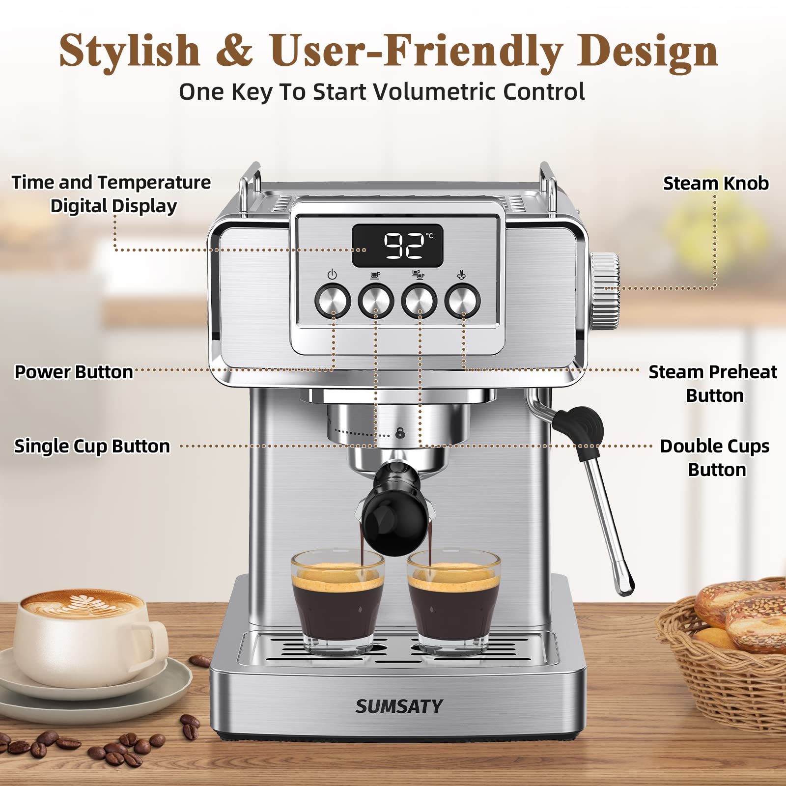 20 Bar Espresso Machine with Milk Frother - Professional Stainless Steel Coffee Maker for Home Baristas | Perfect for Americano, Latte & Cappuccino | Ideal for Home Kitchens, Offices & Coffee Shops