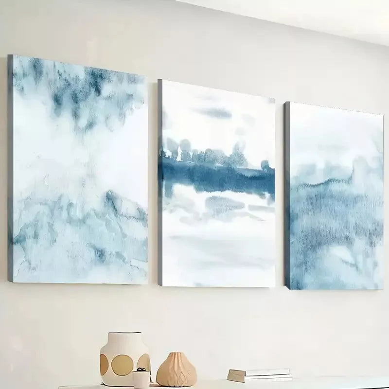 3-Piece Minimalist Blue Abstract Wall Art Set - Framed Canvas 40x60cm (16x24in) | High Quality Print | Ready to Hang | Australian Made | Perfect for Living Room, Bedroom & Office Decor