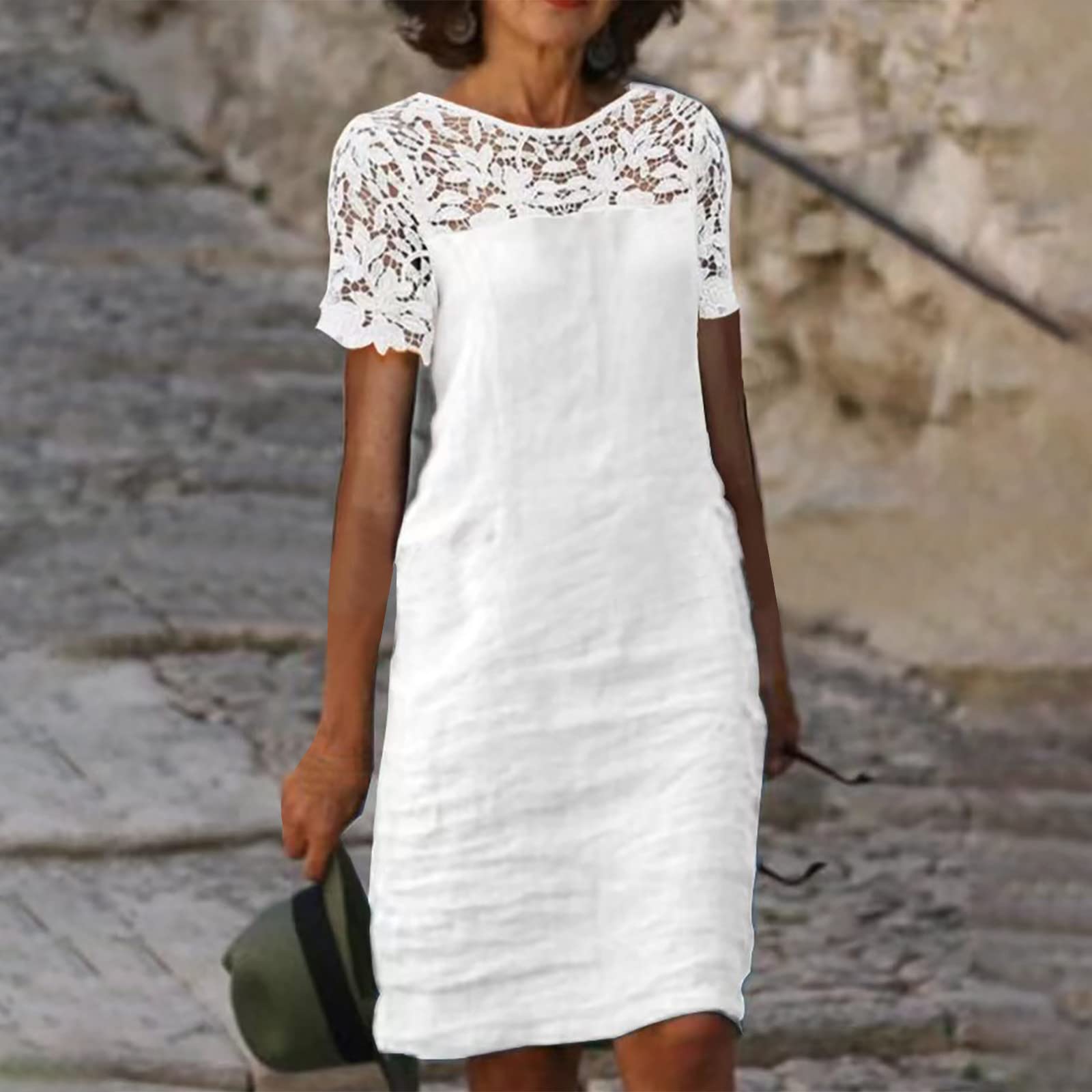 Women's Cotton Linen Boho Dress 2024 - Short Sleeve V-Neck Summer Casual Dress for Women | Trendy & Elegant Ladies Outfit for Beach, Vacation & Daily Wear