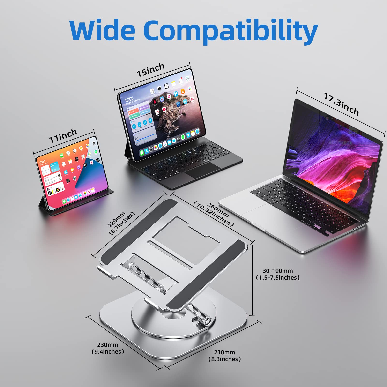 Ergonomic Adjustable Laptop Stand for Desk - 360° Rotating Base & Foldable Design, Compatible with MacBook Air/Pro, Dell XPS & 10-17 Inch Laptops (Silver) | Perfect for Home Office, Gaming & Workspace Setup
