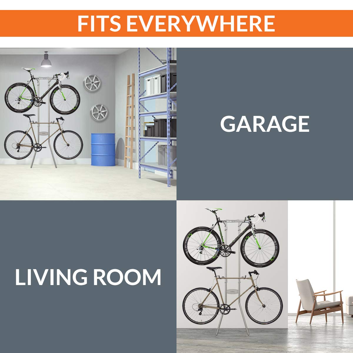 Delta Cycle Michelangelo Bike Stand - Heavy Duty Wall Mount for 2 Bikes | Silver Metal Storage Rack for Home, Apartment & Garage | Perfect for Space-Saving Bike Organization & Indoor Cycling Setup