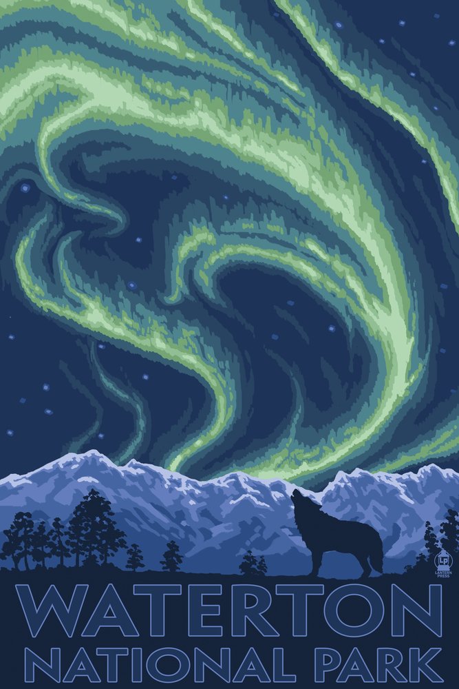 Canada Waterton National Park Northern Lights & Wolf - 12x18 Gallery Quality Metal Wall Art, Aluminum Decor for Living Room, Bedroom & Office