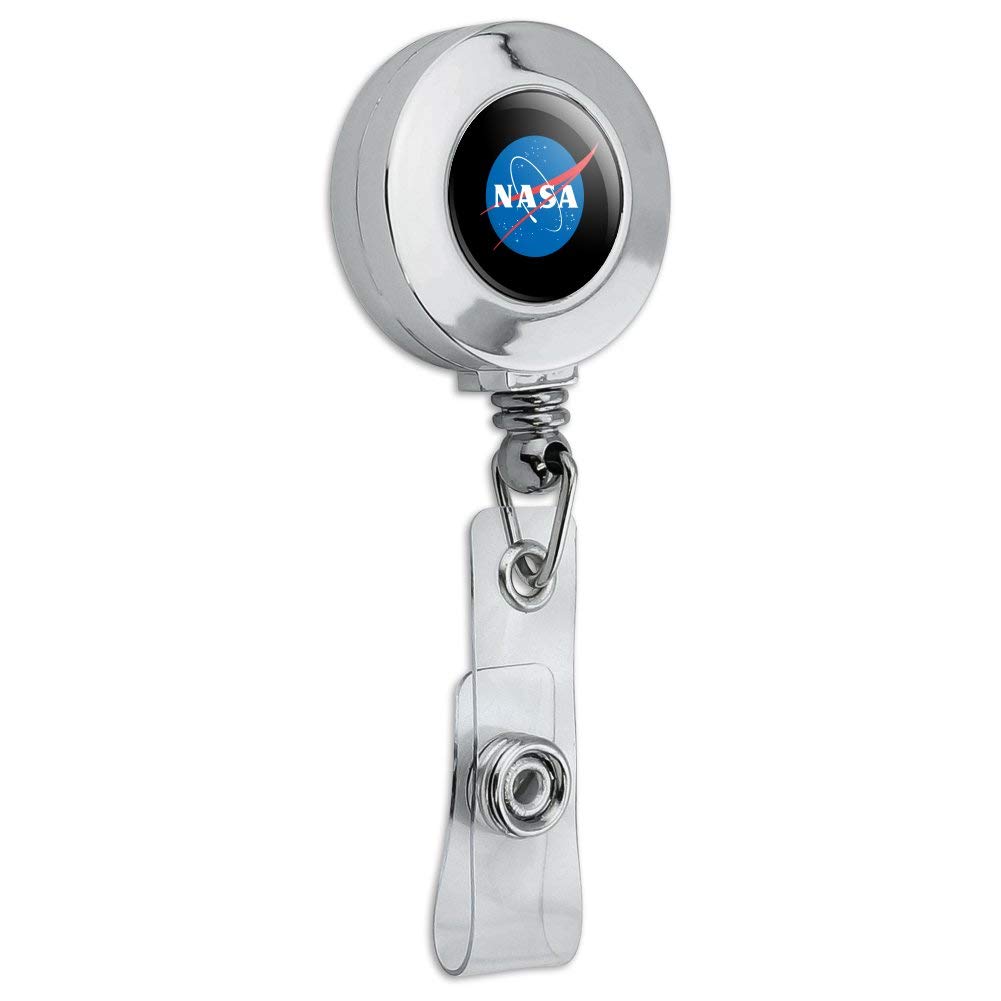NASA Official Meatball Logo Retractable Reel Chrome Badge ID Card Holder Clip - Perfect for Work, Security Access, Conventions & Everyday Use