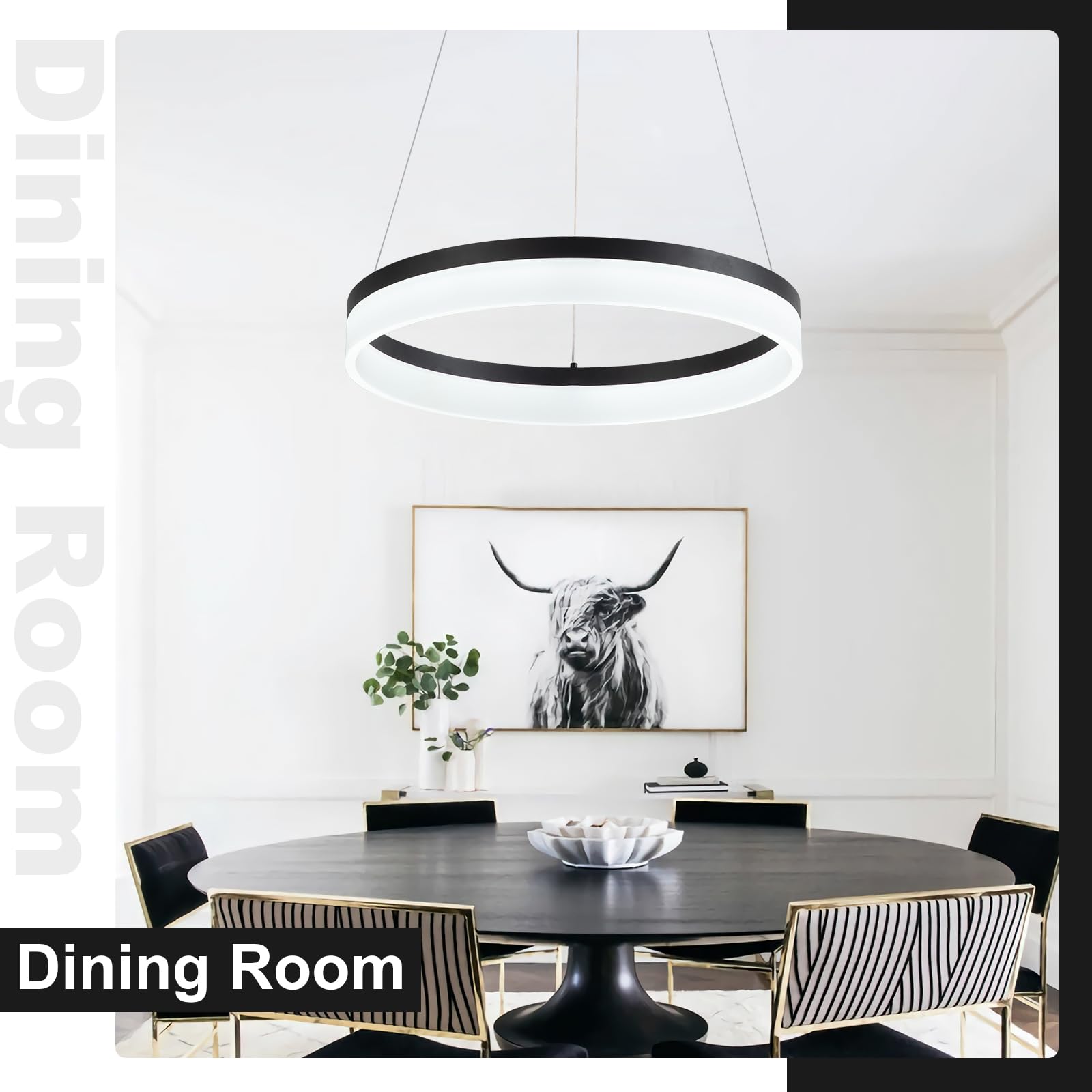 Buccleuch Black LED Chandelier - 19.7 Inch Dimmable Modern Pendant Light for Dining Room & Kitchen Island, Adjustable Height Acrylic Ceiling Fixture | Perfect for Table Lighting, Home Decor & Contemporary Interior Design