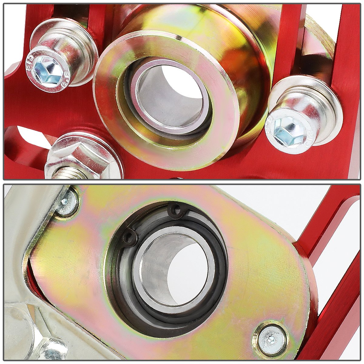 Ford Mustang Front Adjustable Camber Caster Plates Alignment Kit - +/-3.0° Camber & +/-2.0° Caster, Spherical Bushing (Red) | Auto Dynasty | Perfect for Performance Tuning, Track Racing & Suspension Upgrades