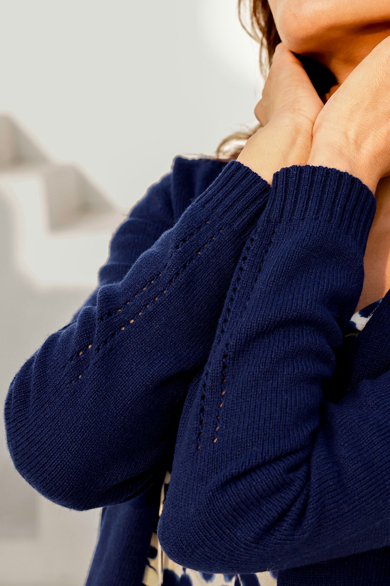 Premium Merino Wool Edge-to-Edge Cardigan for Women - Soft & Warm Navy Blue Sweater - Perfect for Office, Travel & Casual Wear