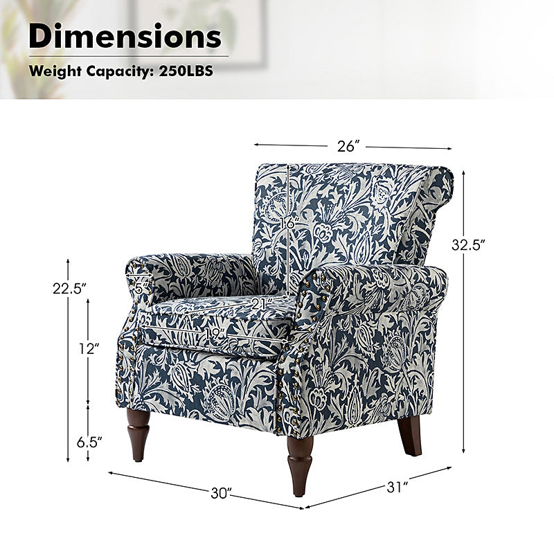 Artemisa Modern Floral Pattern Upholstered Armchair - Comfortable Living Room Accent Chair for Home Office & Lounge Decor