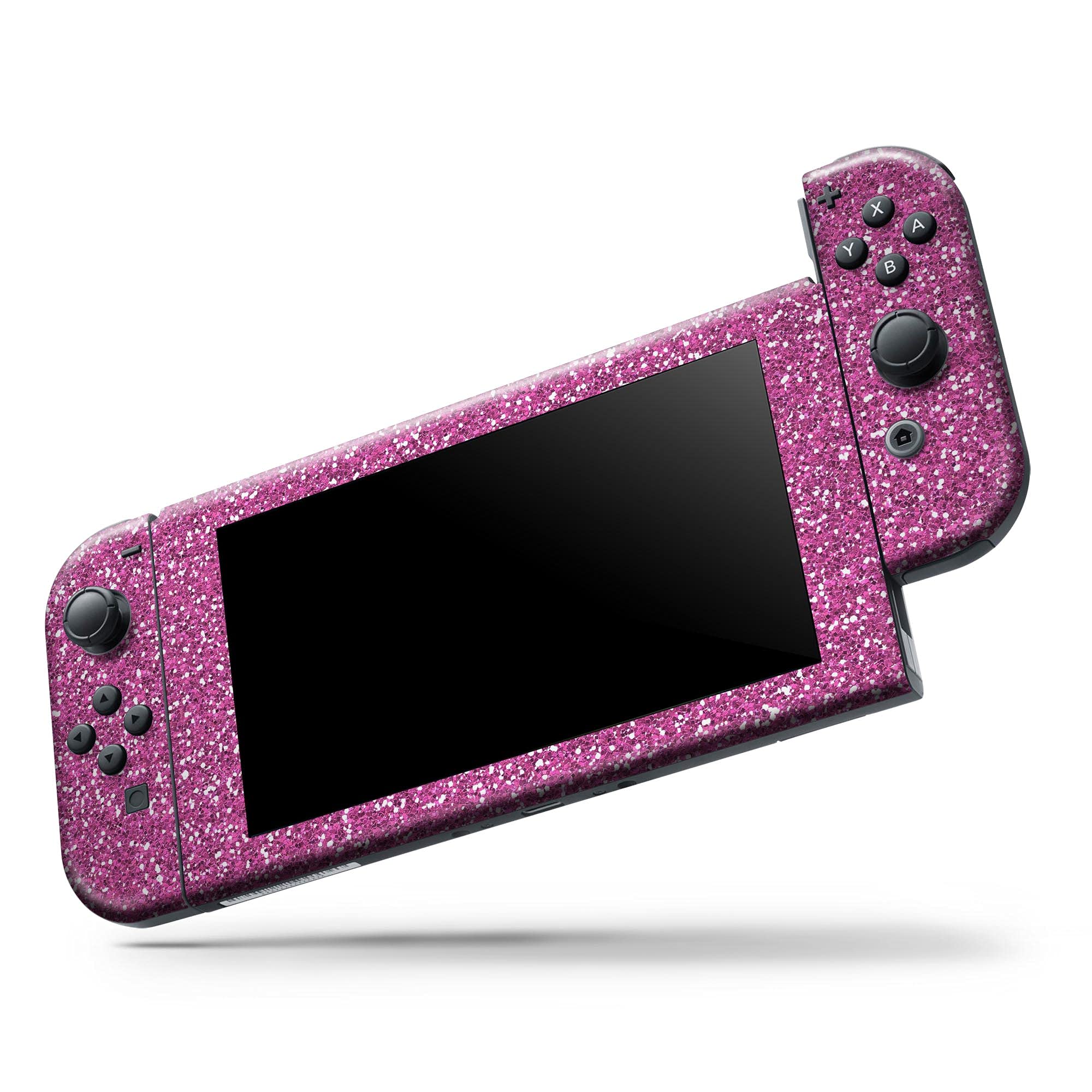 Nintendo Switch OLED Dock Skin - Sparkling Pink Metallic Glitter Vinyl Wrap Cover | Scratch-Resistant, Removable Protective Decal | Perfect for Gaming Setups & Personalized Console Protection