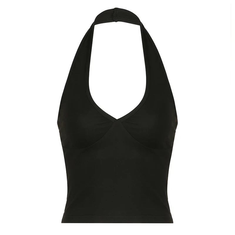 Women's Backless Halter Top - Casual Fitness & Streetwear Tank - Solid Color Off Shoulder Sexy Vest - Perfect for Yoga, Gym, Running & Summer Outfits