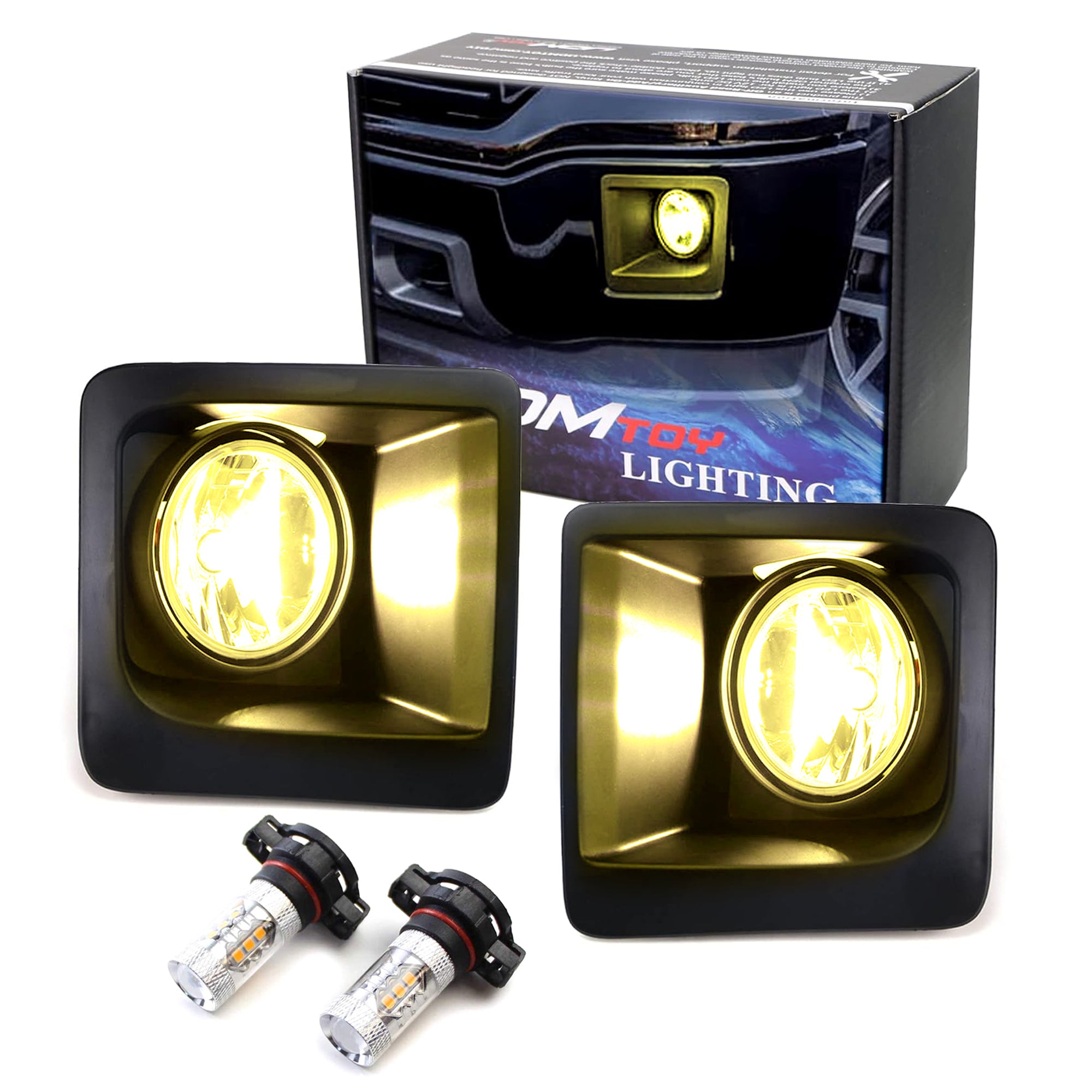 14-15 GMC Sierra 1500 Clear Lens Yellow LED Fog Lights with Bezel Cover & Wiring Kit - Durable Off-Road Lighting for Night Driving & Foggy Conditions