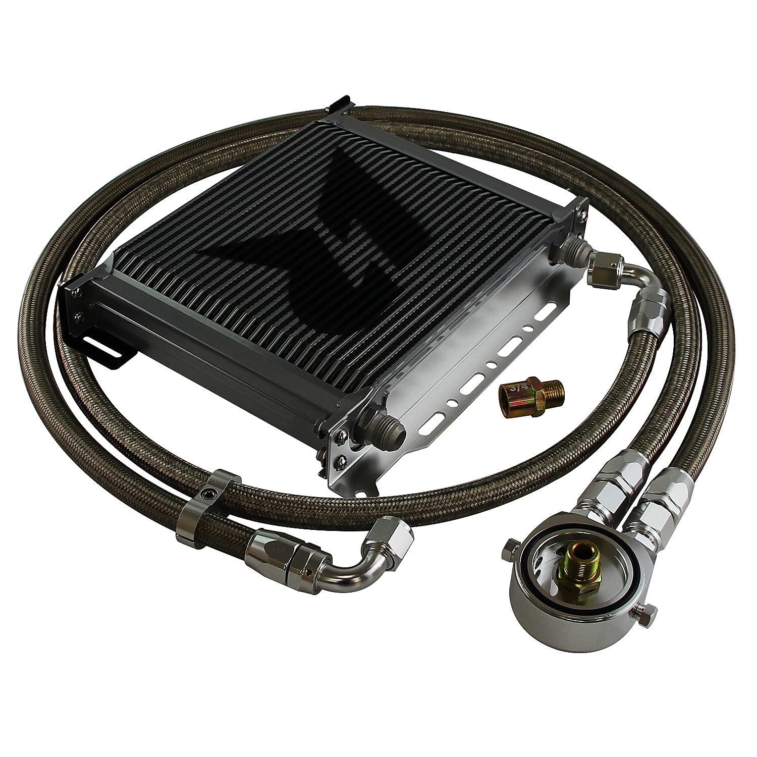 Universal AN10 30 Row Aluminum Oil Cooler Kit - Silver Engine & Transmission Adapter for High-Performance Cars, Trucks & Racing Vehicles - Perfect for Cooling System Upgrades & Performance Tuning