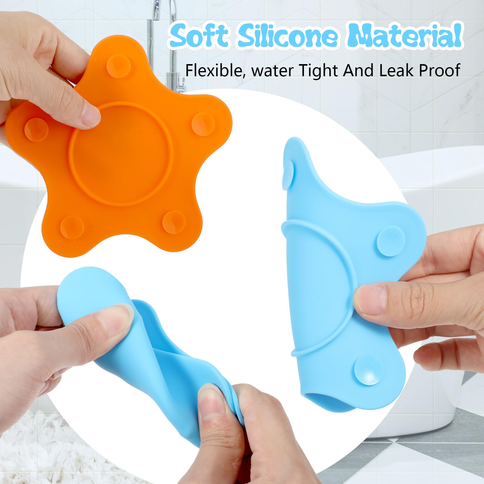 Molain 2 Pack Silicone Bathtub Drain Stopper - Hair Catcher & Flat Suction Cover for Kitchen, Bathroom & Laundry (Blue & Orange) - Perfect for Bath, Sink & Shower Drain Protection
