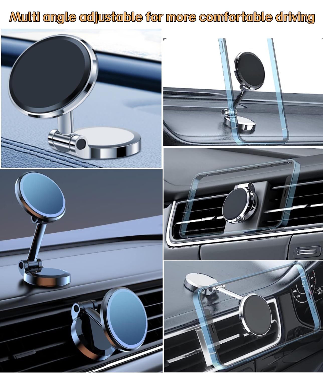 Super Strong 10X Magnetic Phone Holder for Car - 360° Rotation Universal Dashboard Mount with 2 Metal Plates - Fits All Smartphones - Perfect for Hands-Free Driving, GPS Navigation & Safe Commuting