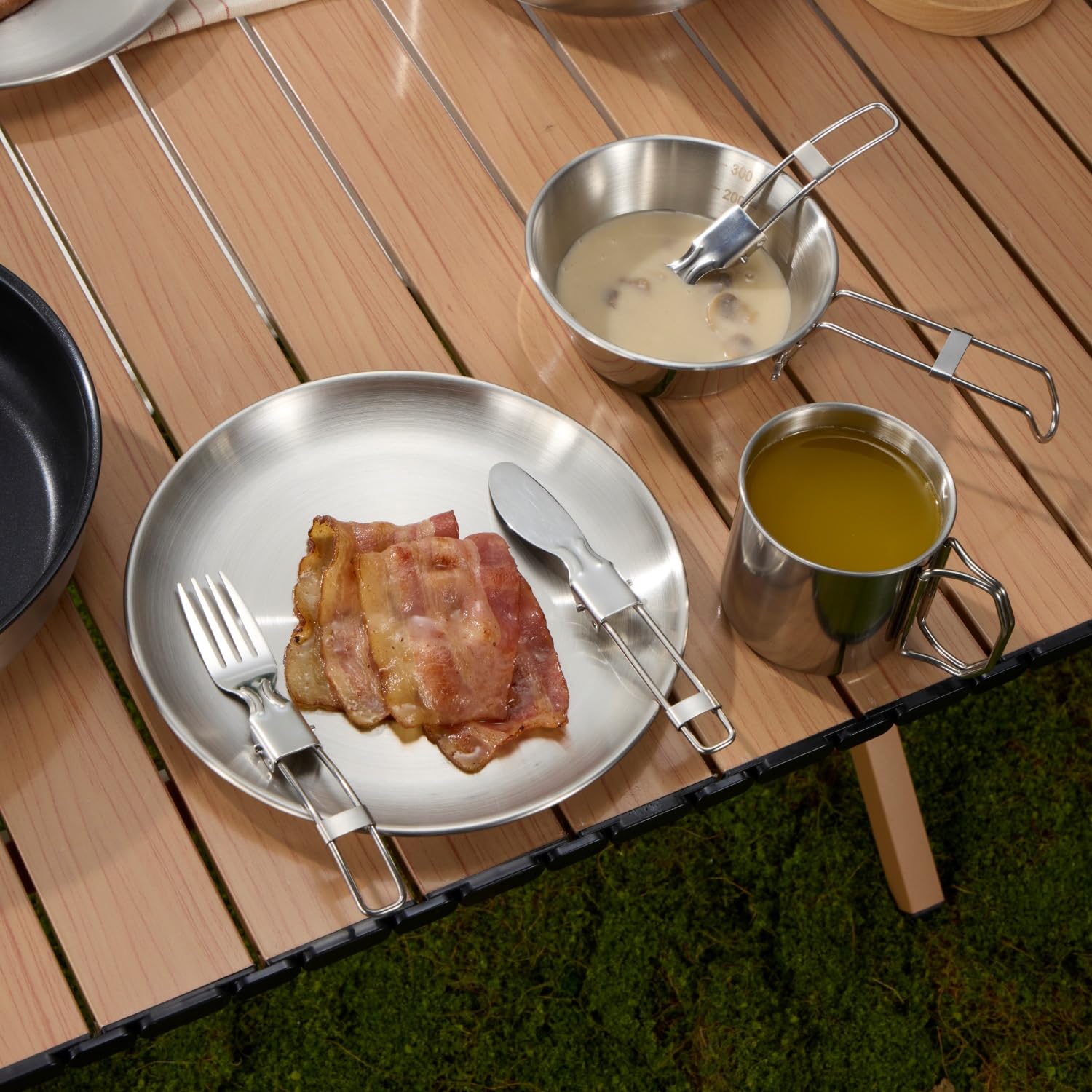 Premium 16-Piece Camping Cookware Set - 304 Stainless Steel Pots, Pans, Kettle with Storage Bag | Complete Kit with Plates, Bowls & Utensils (Knives, Forks, Spoons) | Compact & Durable for Outdoor Camping, Hiking, Picnics & Indoor Kitchen Use