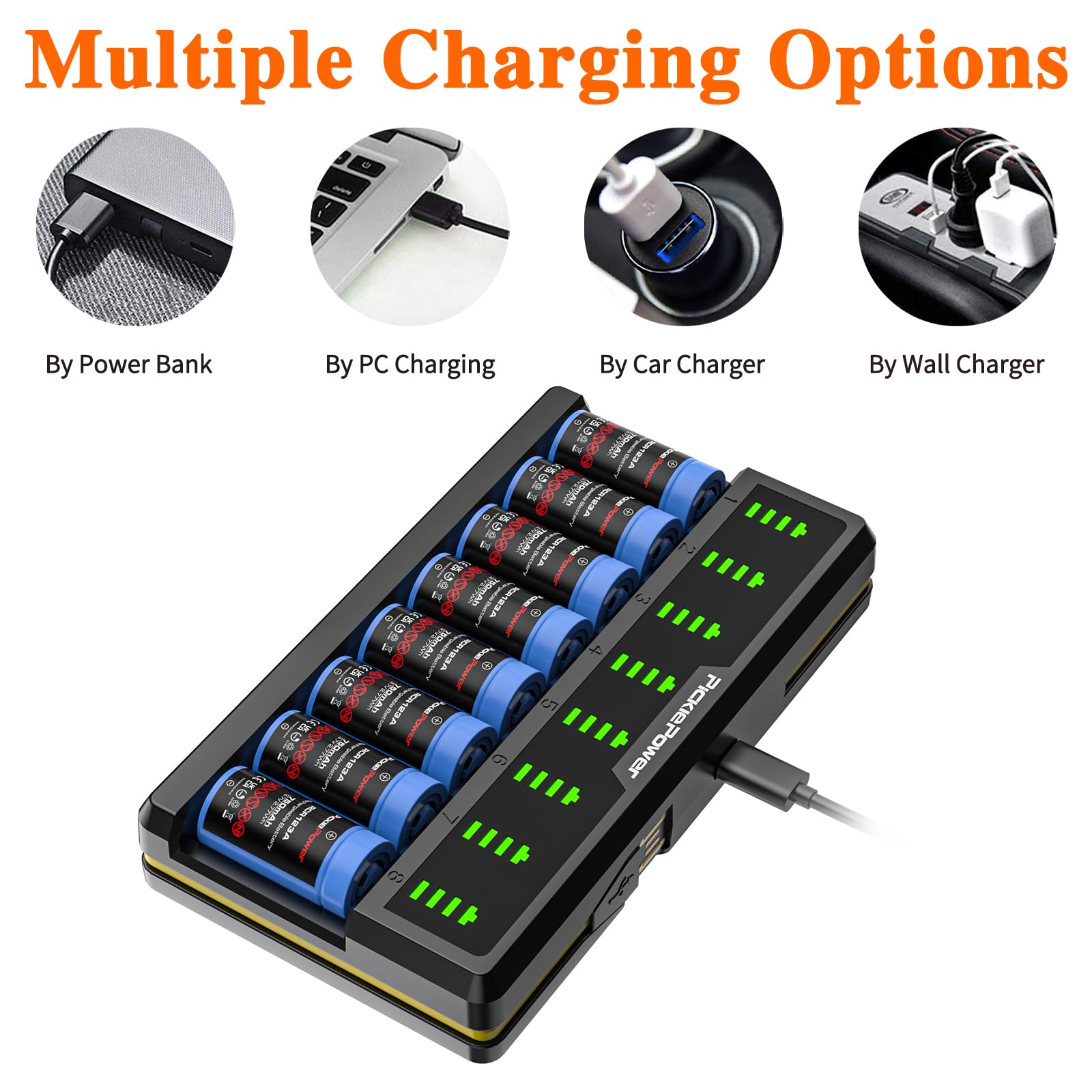 Arlo Battery Charger for 123A Rechargeable Batteries - 8 Bay LED Display Charger Compatible with Arlo VMC3030 VMK3200 VMS3330 3430 3530 Cameras (Batteries Not Included) - Perfect for Home Security Camera System Charging