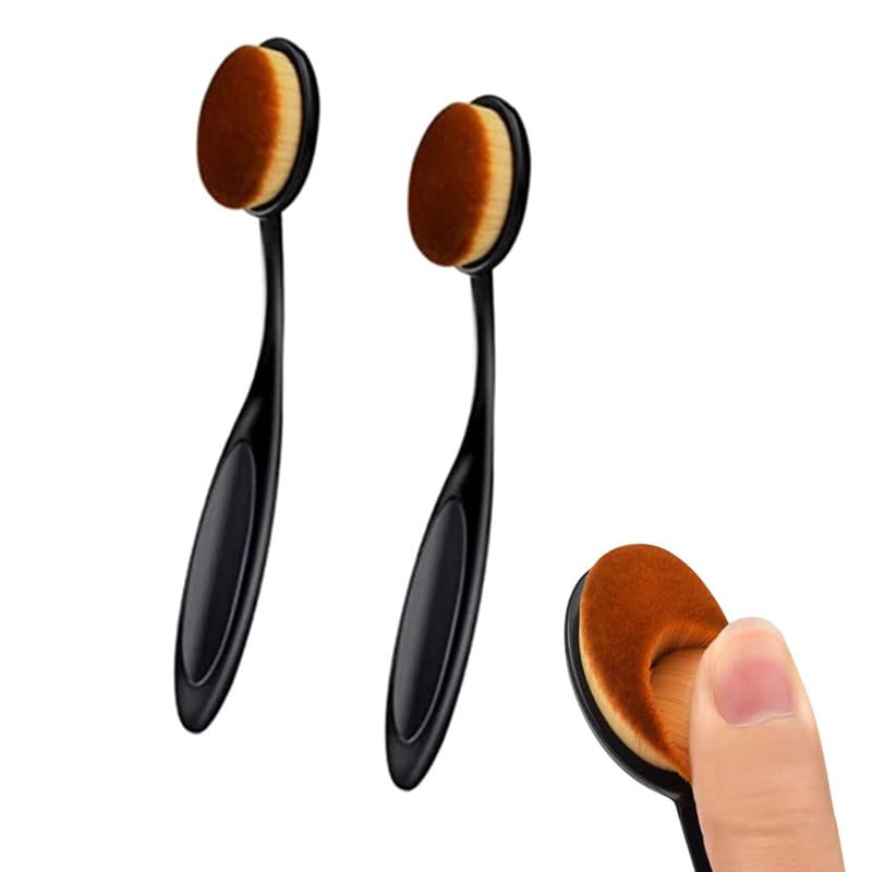 FAMEZA 2 Pack Oval Makeup Brush Set - Foundation Brush & Loose Powder Brush for Flawless Liquid, Cream & Powder Blending | Perfect for Professional Makeup & Everyday Beauty Routine