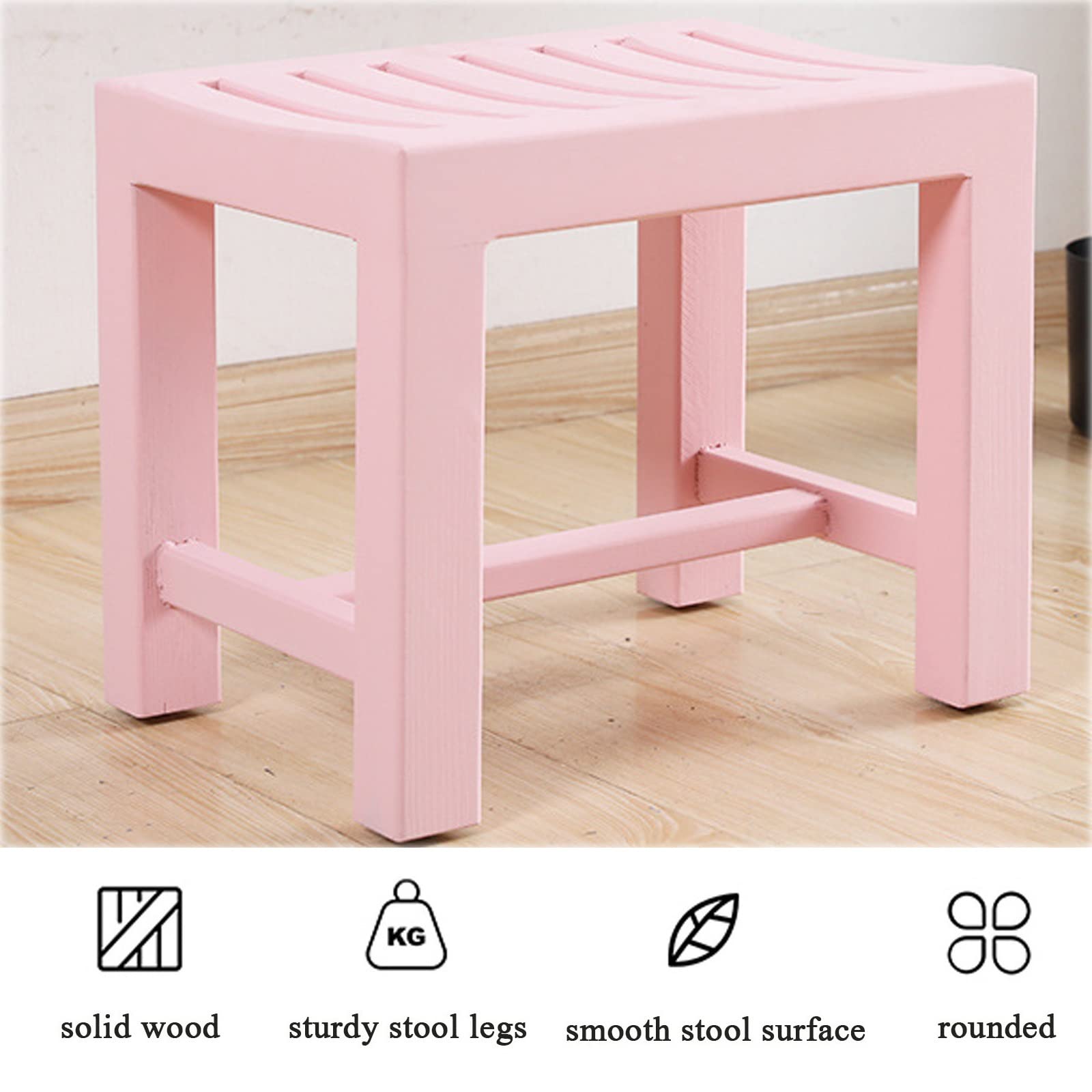 Waterproof Modern Wooden Bathroom Stool - Non-Slip Bathtub Spa Chair for Adults, Shower Stool with Anti-Skid Feet, Pink Wooden Stool for Living Room & Bedroom (42x28x35cm) - Perfect for Bathing, Relaxing & Changing Shoes