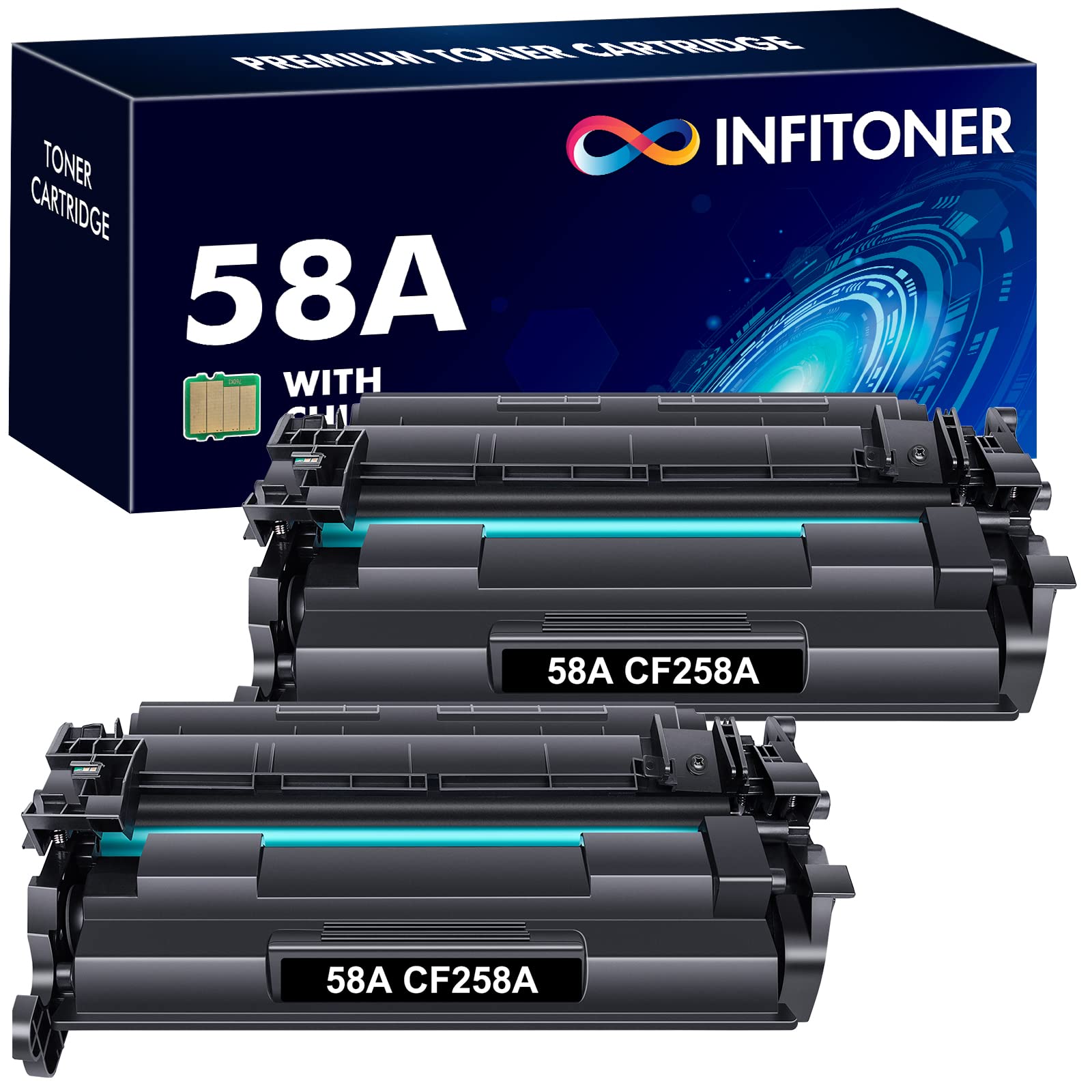 HP 58A CF258A Compatible Toner Cartridge 2-Pack - Replacement for HP 58X CF258X, Pro M404n/M404dn/M404dw, MFP M428fdw/M428fdn/M428dw Printers - High-Yield Black Ink for Office & Home Printing