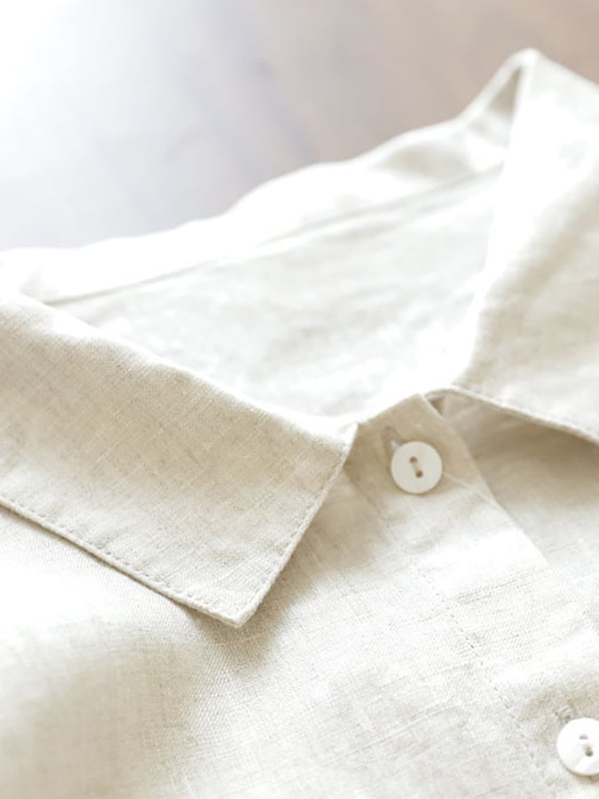 Lovevop Women's Cotton Linen Shirt Dress with Lapel & Button Belt - Casual Solid Color Tunic Dress for Office, Travel and Everyday Wear