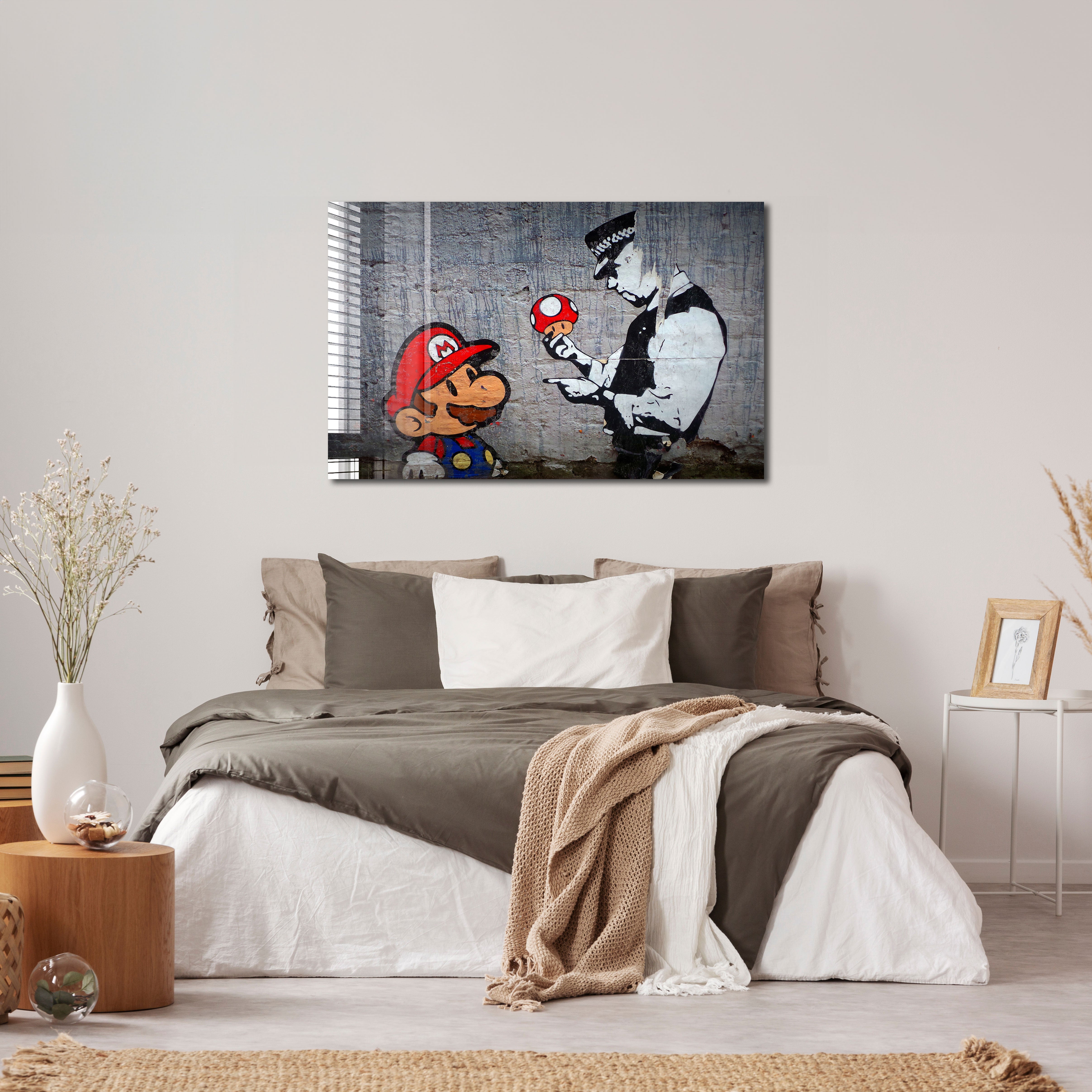 Super Mario Banksy Art Print - Unique Pop Culture Wall Decor for Gamers & Street Art Lovers - Perfect for Living Room, Bedroom or Office