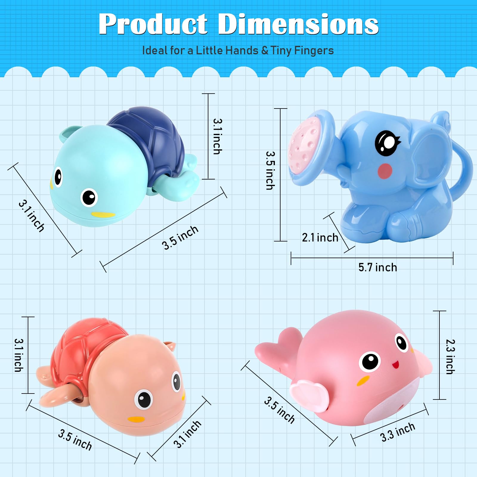 **4 Pack Baby Bath Toys for Toddlers 1-3 Years - Floating Wind-up Swimming Pool Toys, Bathtub & Beach Water Play Set for Kids Boys Girls - Perfect Christmas Gift for Ages 1-6 (Great for Bathtime Fun, Pool Parties & Beach Adventures)**