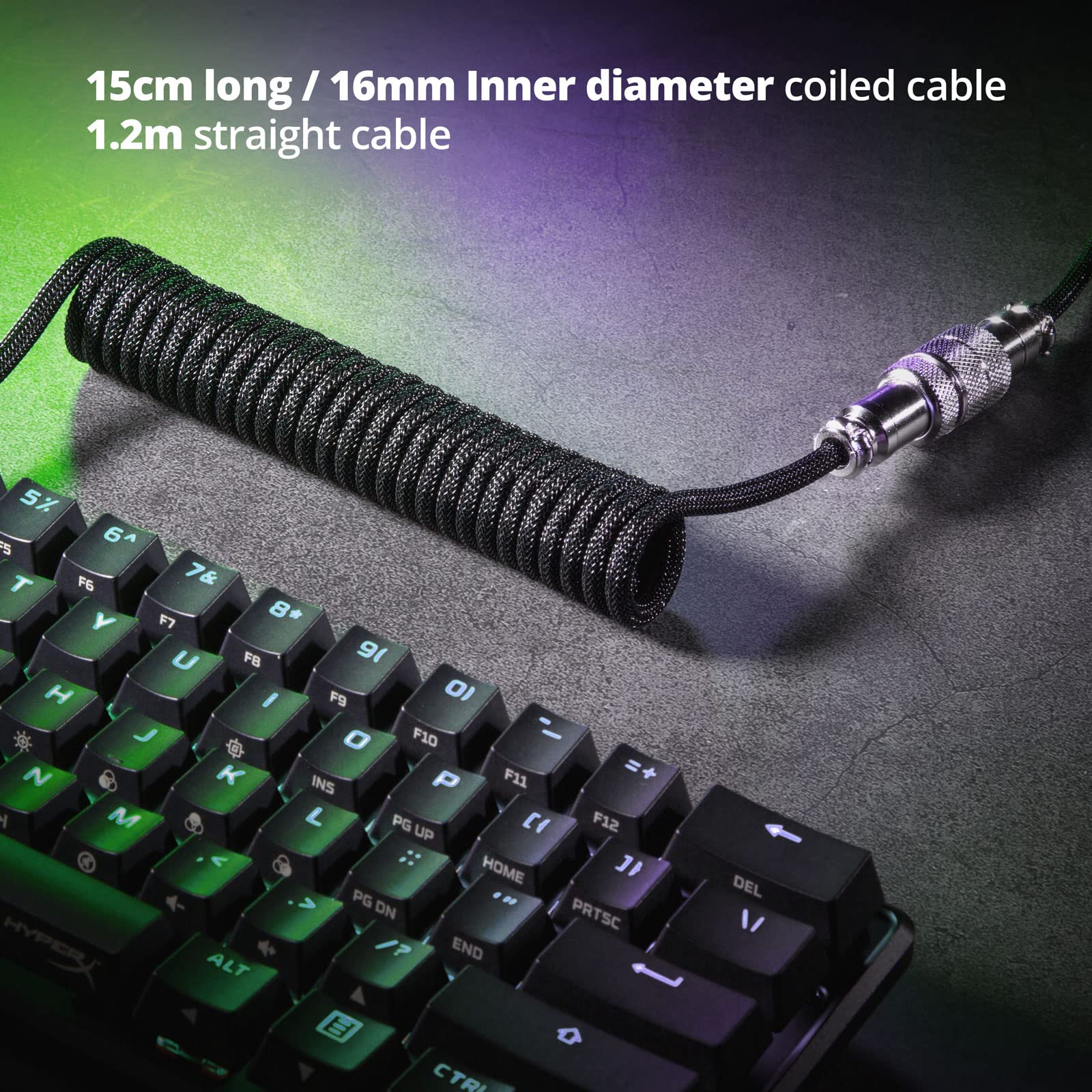 Premium GUNMJO Pro Custom Coiled USB C Cable for Mechanical Gaming Keyboards - Double-Sleeved Braided USB-C to USB-A Cable with Detachable Metal Aviator Connector (1.5M/5ft, Classic Black) - Perfect for Esports, PC Gaming & Workstation Setups