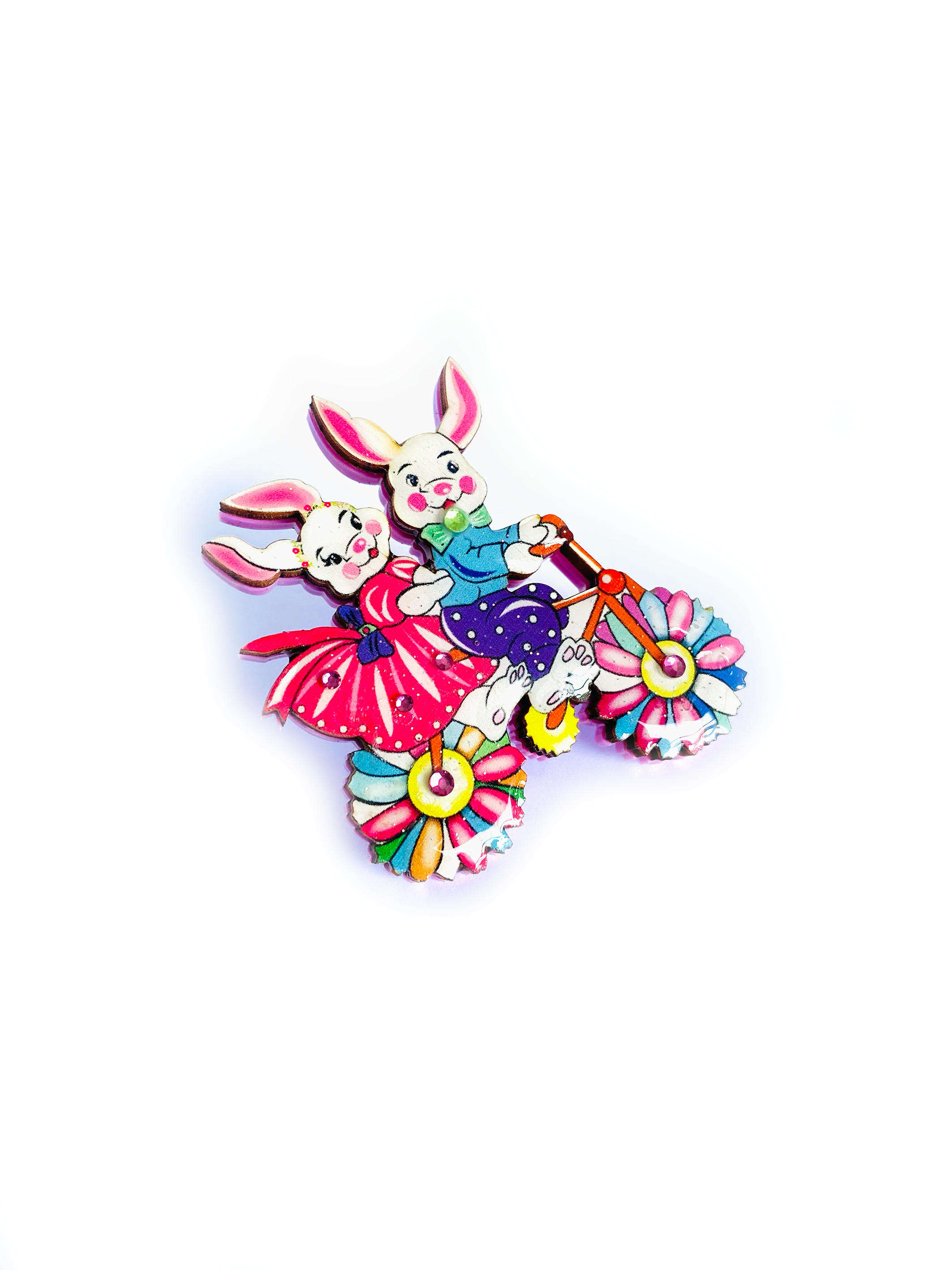Betty & Bert Go Cycling Easter Brooch by Rosie Rose Parker - Vintage Cycling-Themed Easter Pin for Jackets, Hats & Bags - Perfect for Easter Celebrations, Cycling Events & Gift Giving
