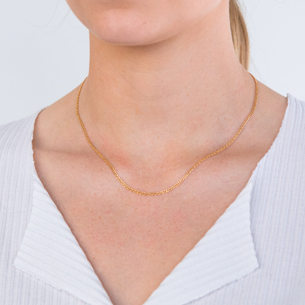 9ct Yellow Gold Plated Silver Anchor Chain Necklace - Elegant Layering Piece for Women, Perfect for Everyday Wear and Gift Giving
