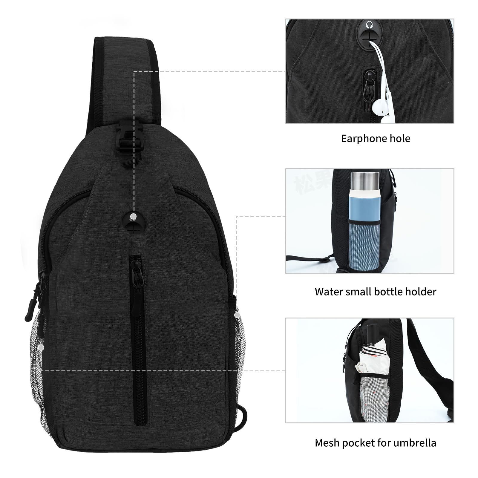Monoki Sling Bag for Women & Men - Adjustable Crossbody Backpack with Water Bottle Pocket, Multi-Layer Design for Hiking, Travel & Daily Use - Perfect for Outdoor Adventures, Commuting & Casual Wear