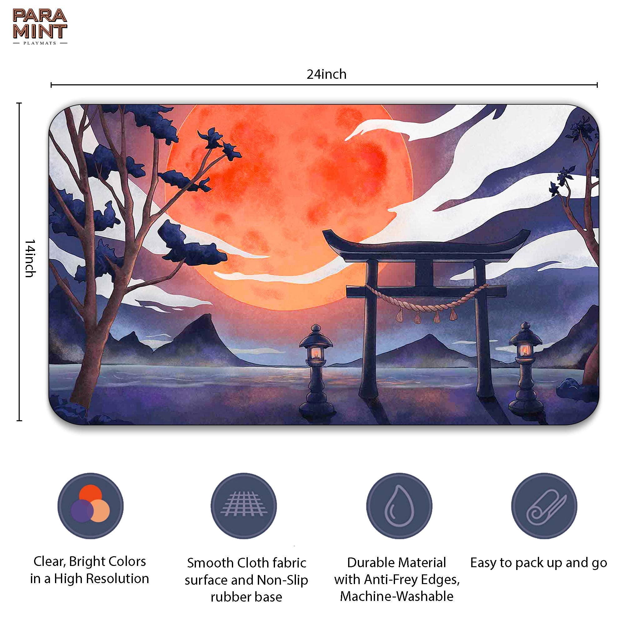 Blood Moon Torii Gate & MatShield Bundle - Premium MTG Playmat for Magic The Gathering, YuGiOh, Pokemon TCG - Original Art Gaming Mat with Protective Sleeve - Perfect for Tournaments, Game Nights & Collectors