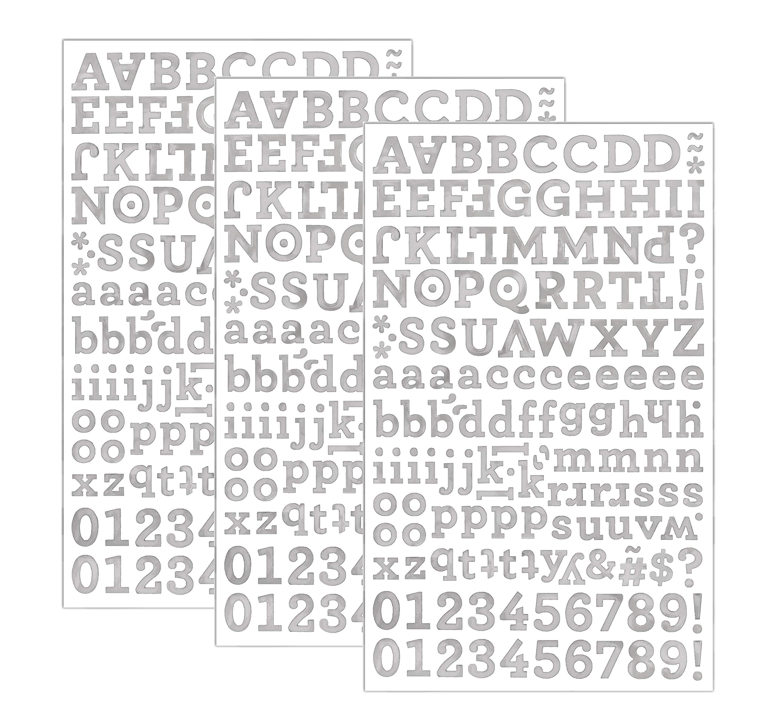 QQ&U 3 Sheets Silver Foil Alphabet Letter and Number Stickers - DIY Scrapbooking, Card Making, Gift Wrapping, Home Decor, Party Supplies